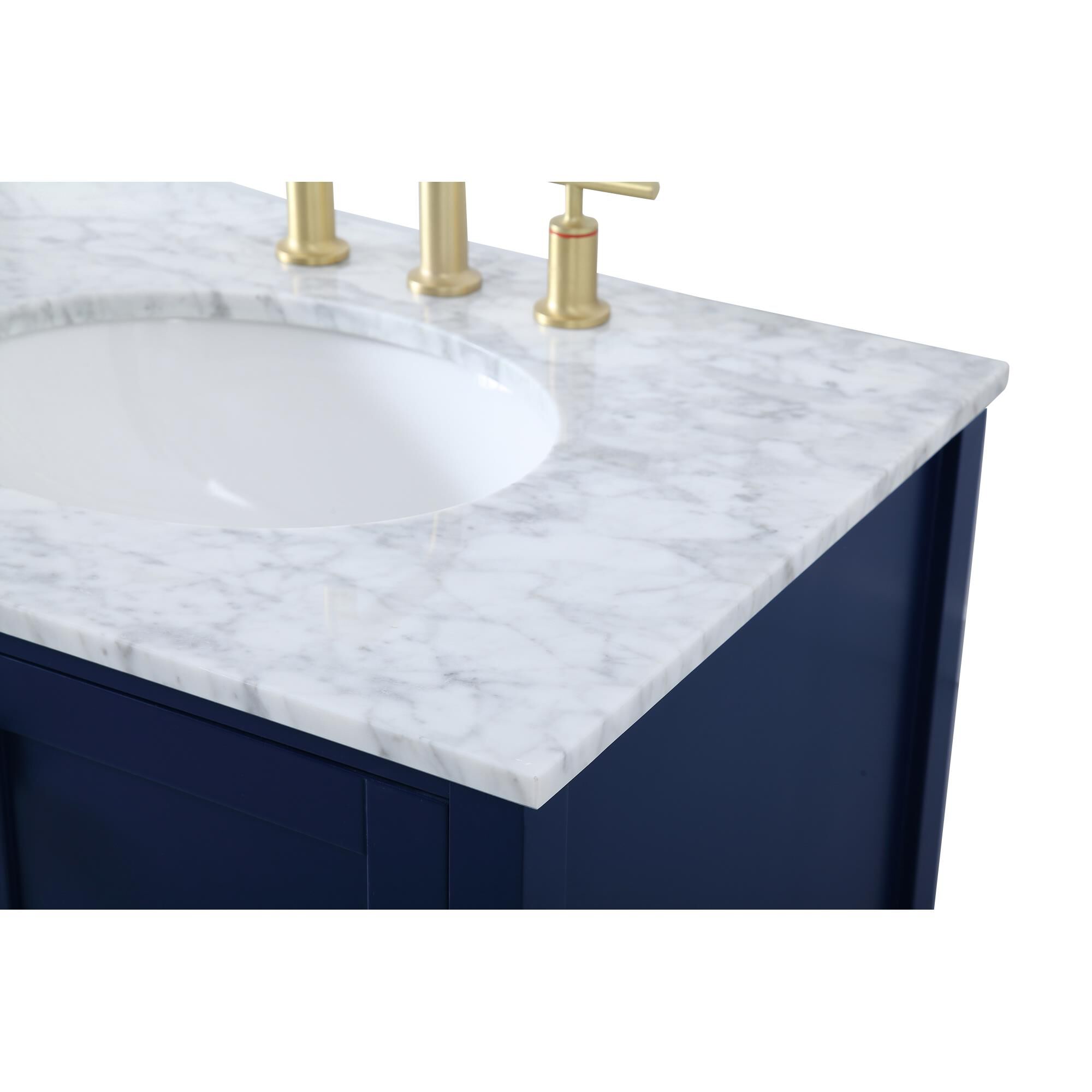 Shown in Blue And Gold With Carrara White Marble finish