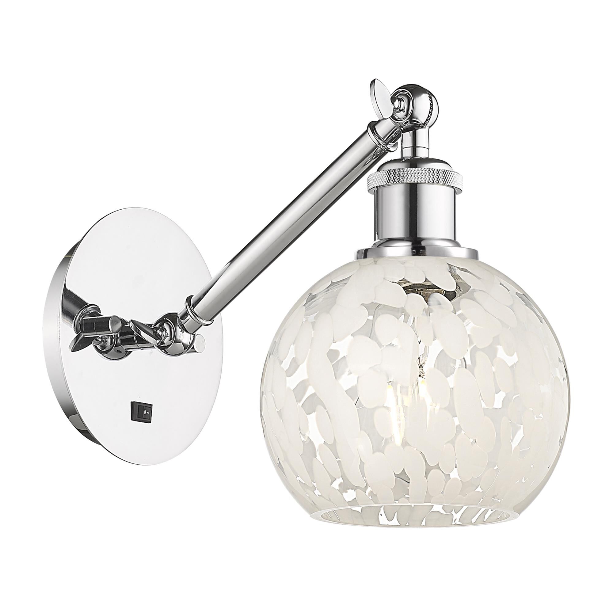 Shown in Polished Chrome finish and White Mouchette glass