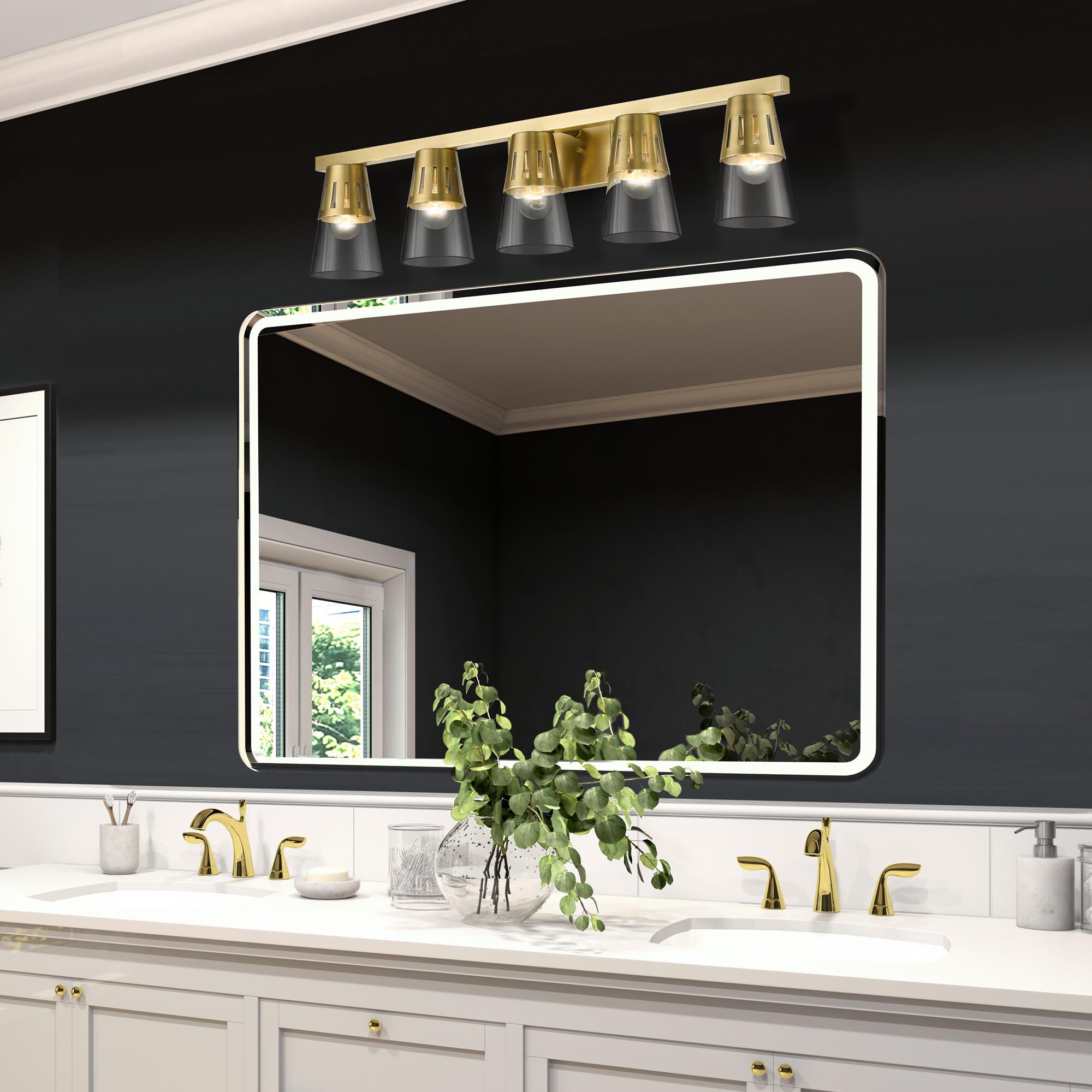 Shown in Natural Brass finish and Hand Blown Clear glass