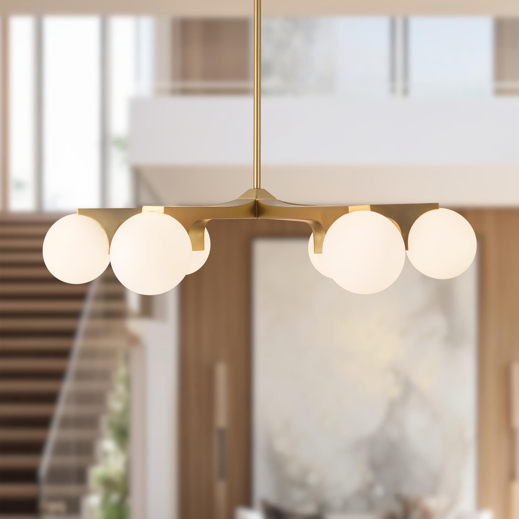 Shown in Brushed Gold finish and Matte Opal glass