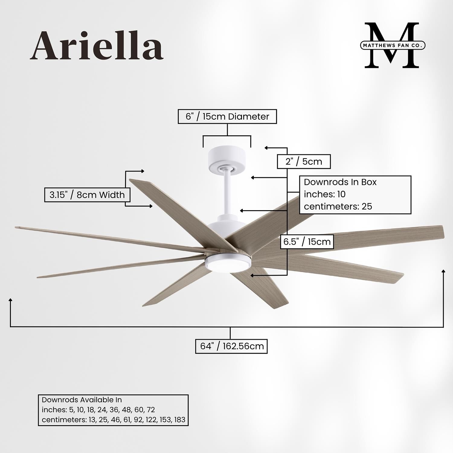 Ariella Outdoor Rated 64 Inch Ceiling Fan with Light Kit by Matthews Fan Company