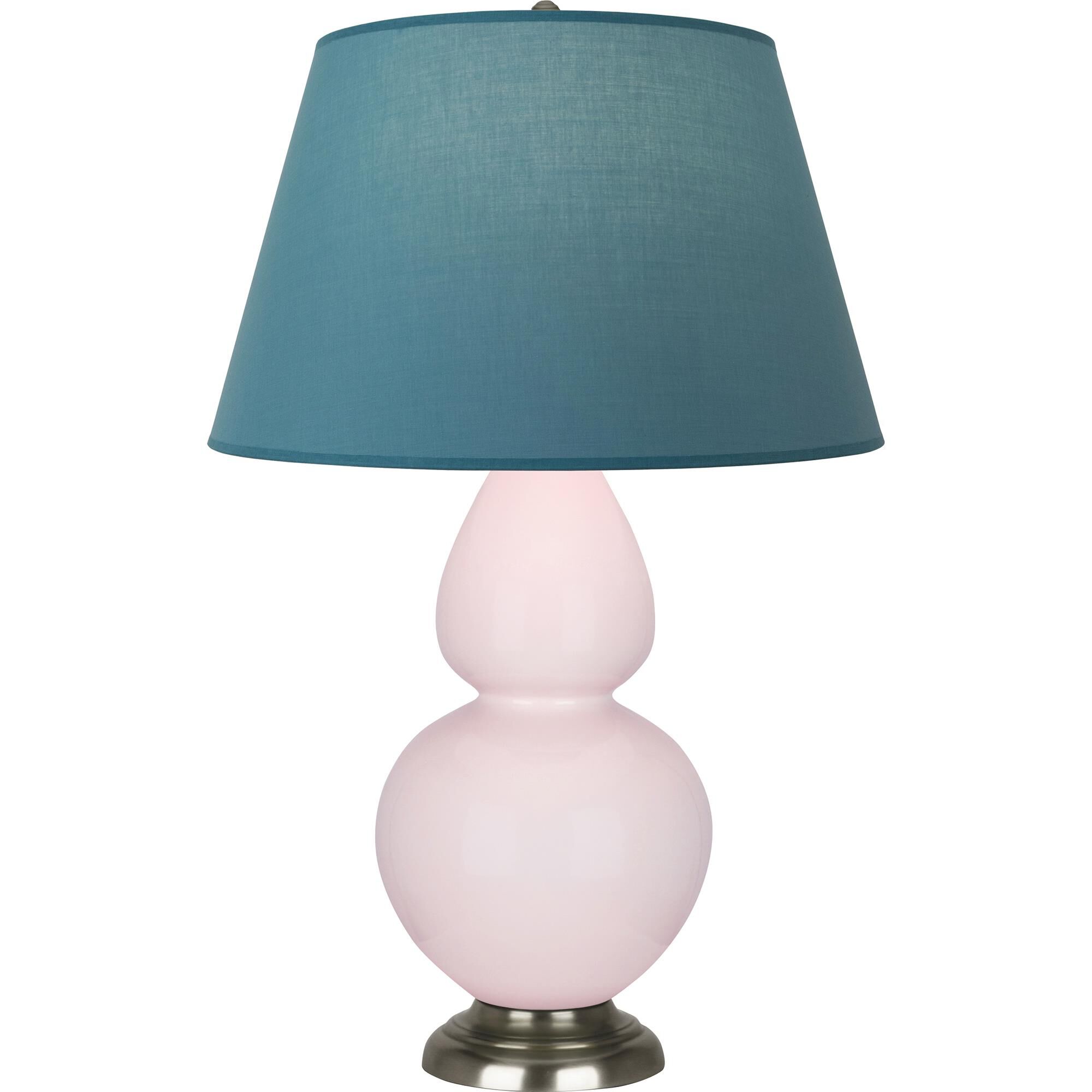 Shown in Rose Water Glazed finish and Bright Blue with Gray Lining shade and Antique Silver accent