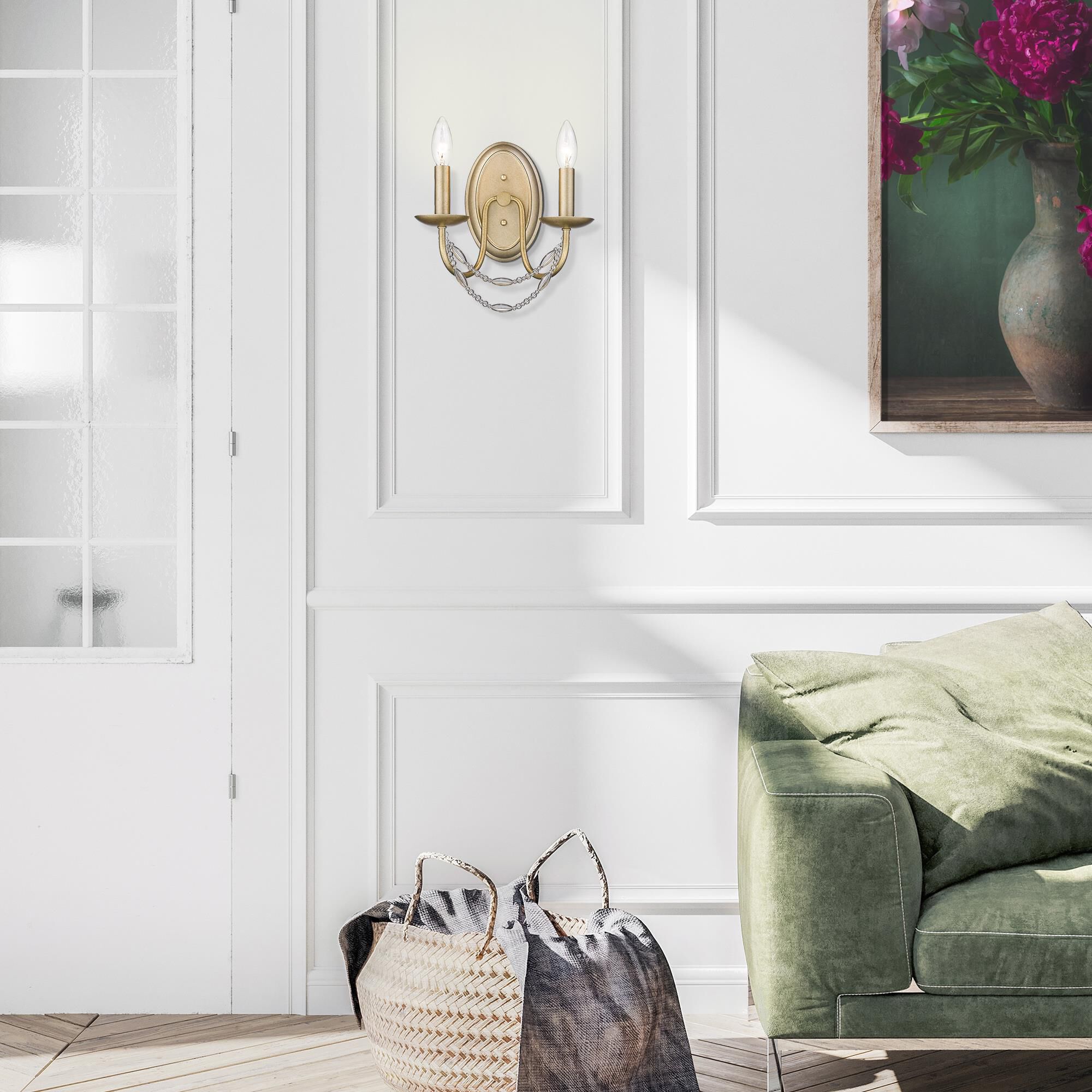 Shown in Golden Aura finish and Clear Glass Bead Draping crystal and Clear glass