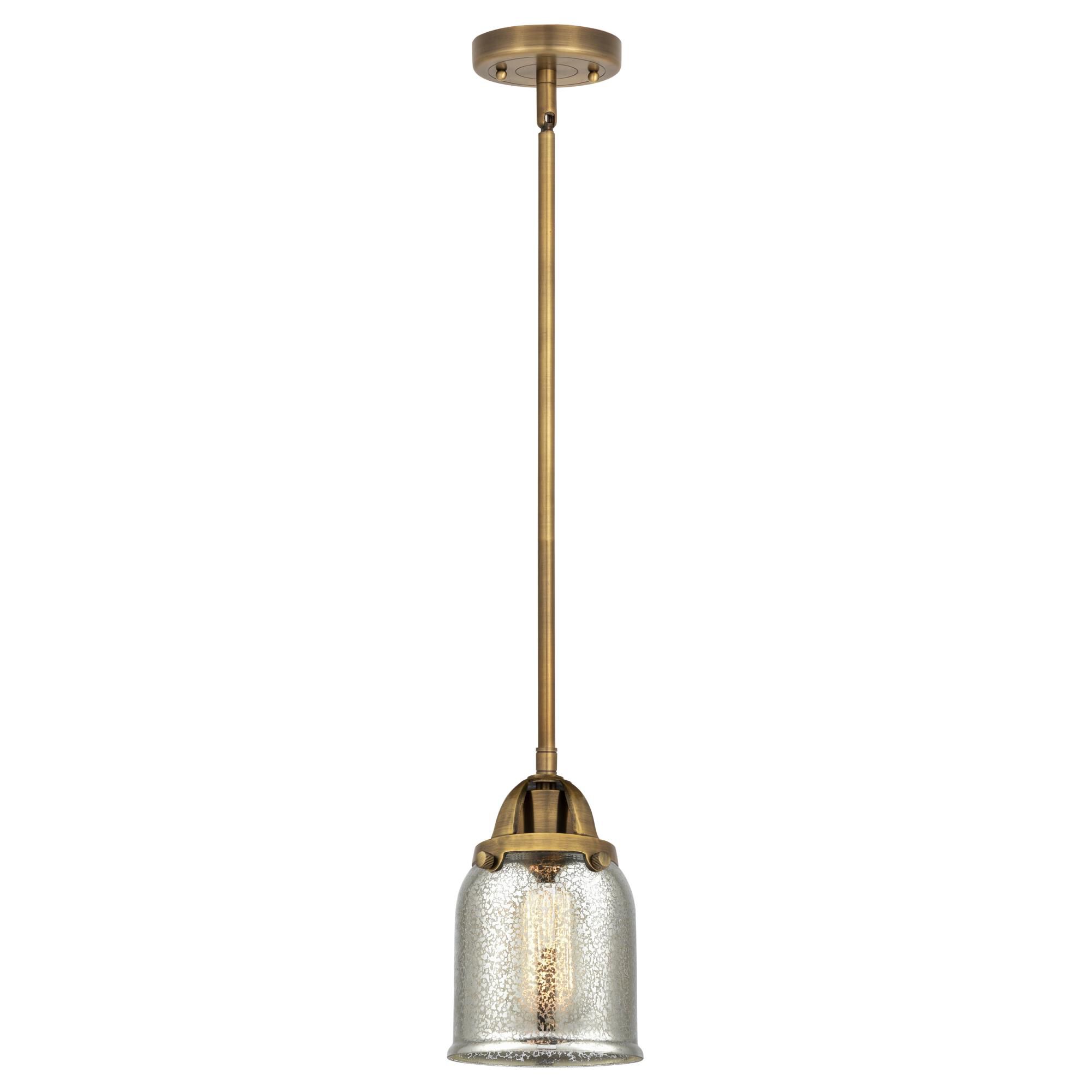 Shown in Brushed Brass finish and Silver Plated Mercury Small Bell glass and No Shade shade