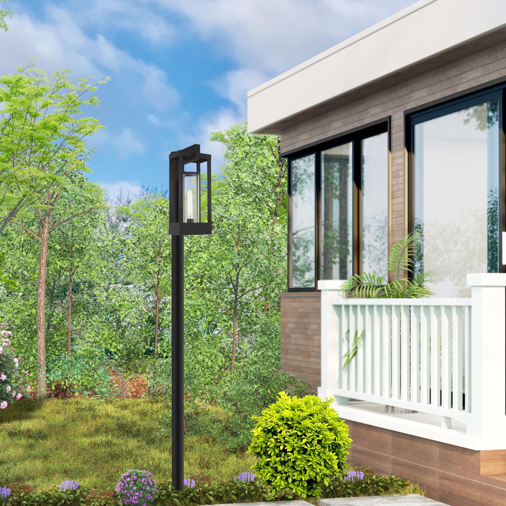 Shown in Black finish and Cylinder Clear glass