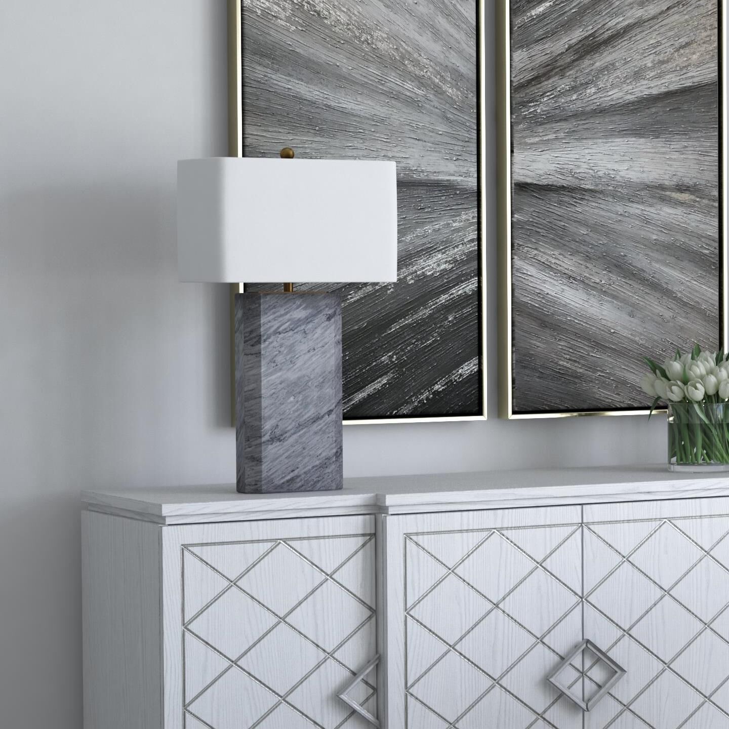 Shown in Grey Marble finish and White shade