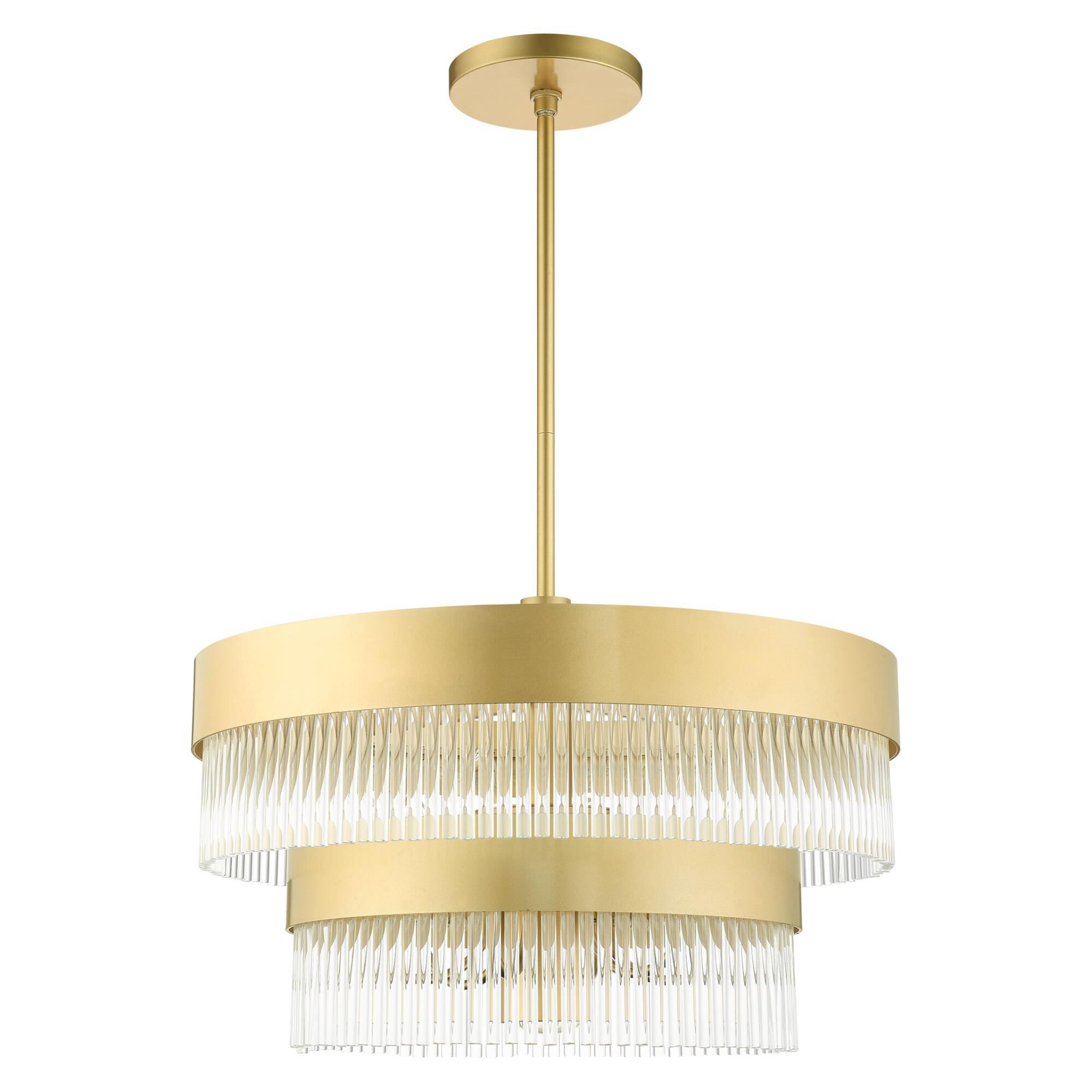 Shown in Soft Gold finish and Soft Gold Drum Shade With Clear Crystal Rods glass and Soft Gold Drum  With Clear Crystal Rods shade