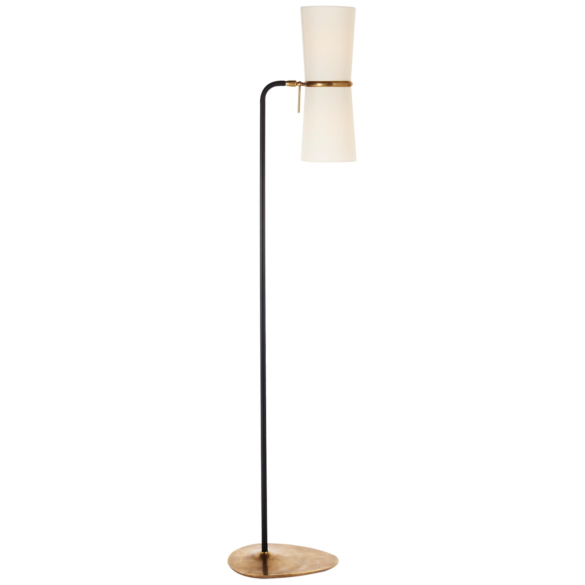 Shown in Black And Brass finish and Linen shade