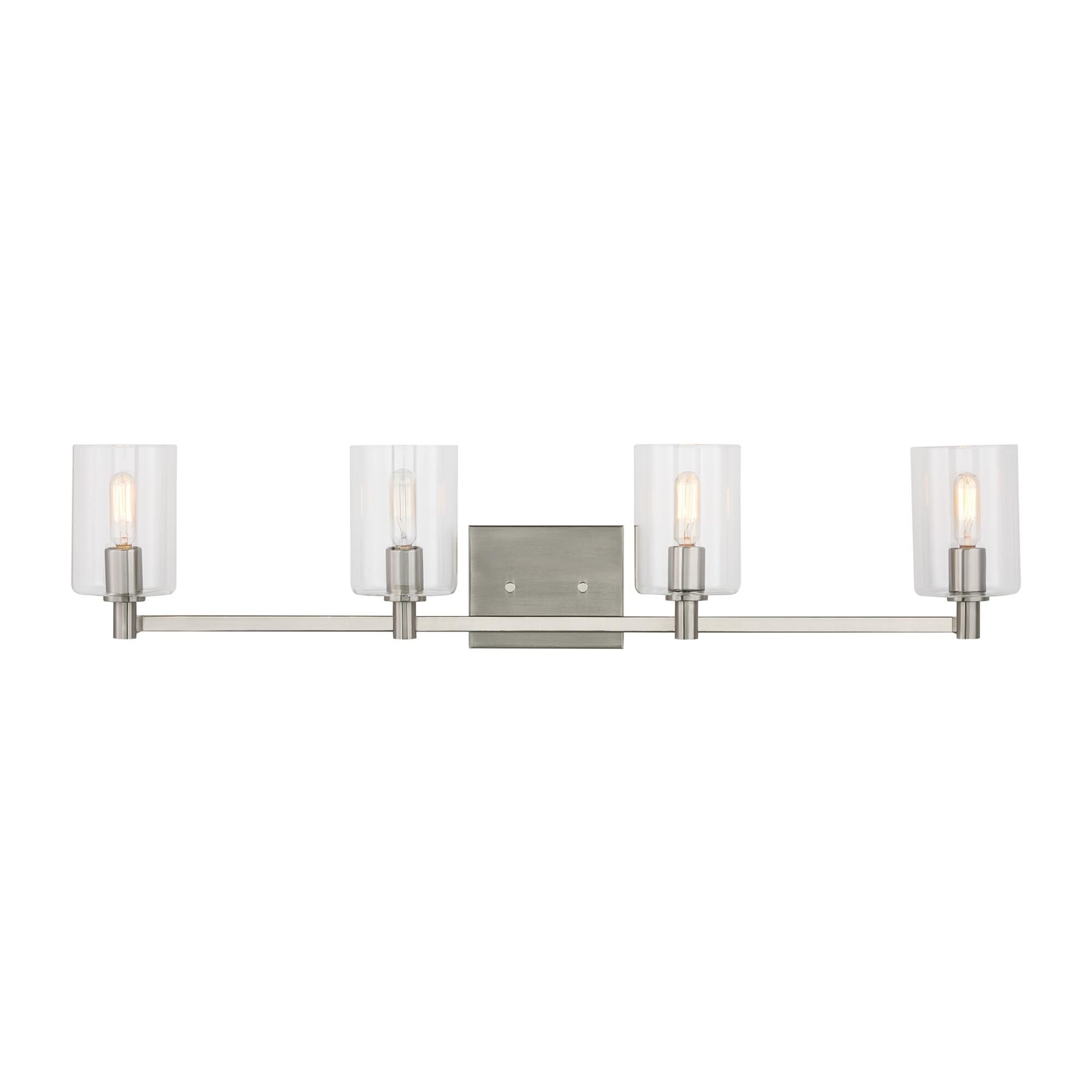 Shown in Brushed Nickel Silver finish and Clear glass and Clear Glass s shade