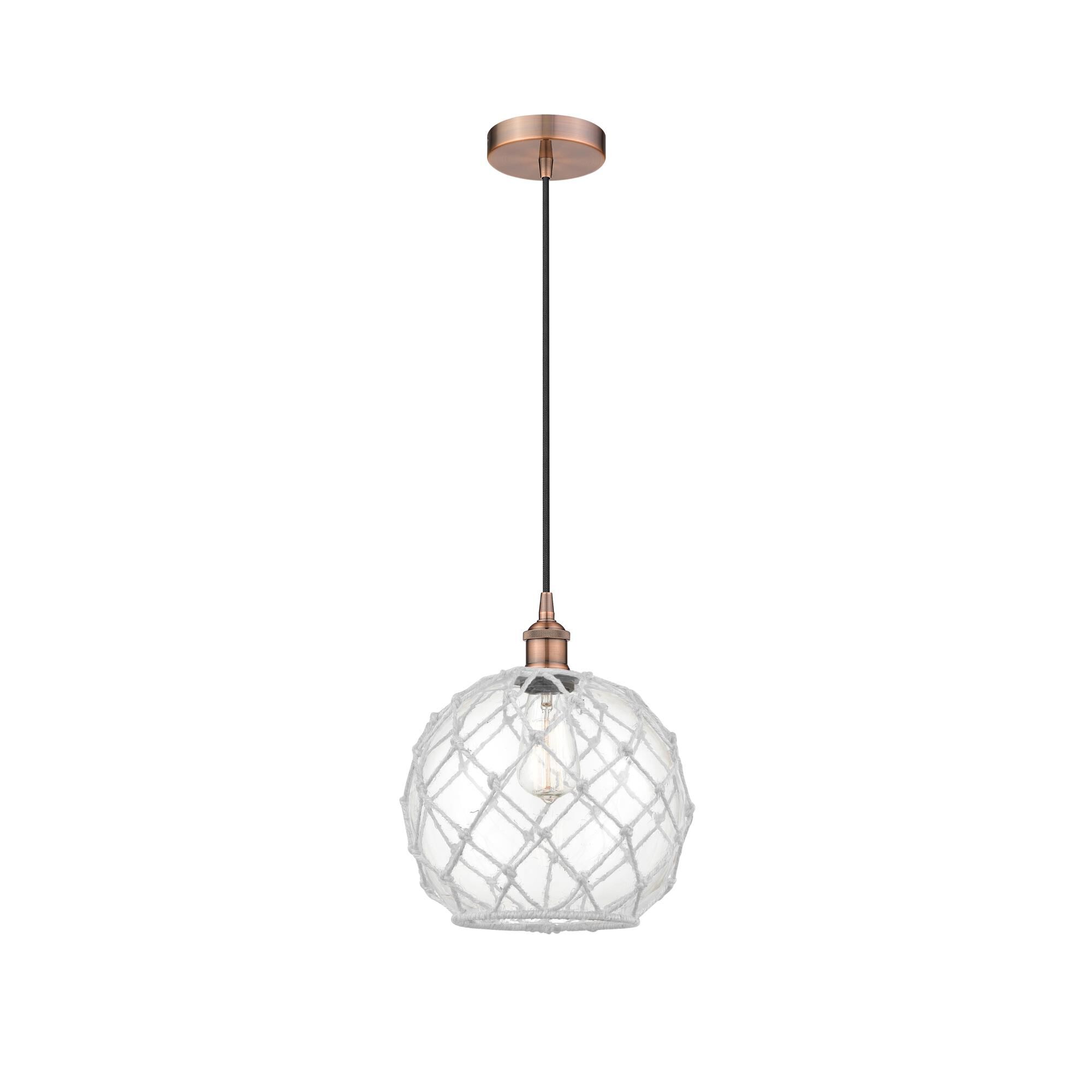 Shown in Antique Copper finish and Clear Large Farmhouse With White Rope glass and No Shade shade