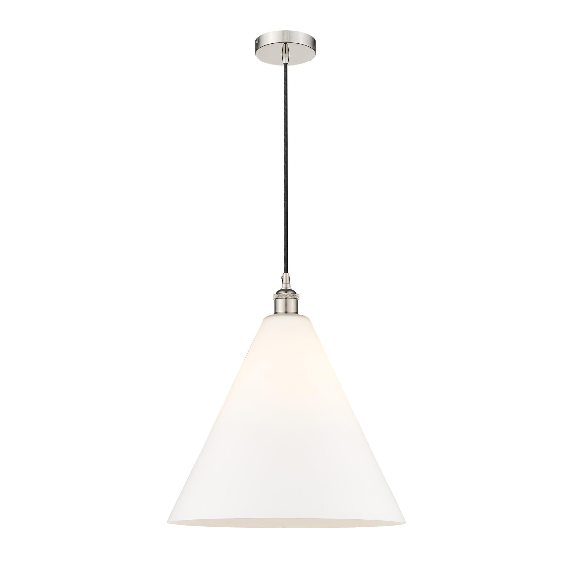 Shown in Polished Nickel finish and Matte White glass