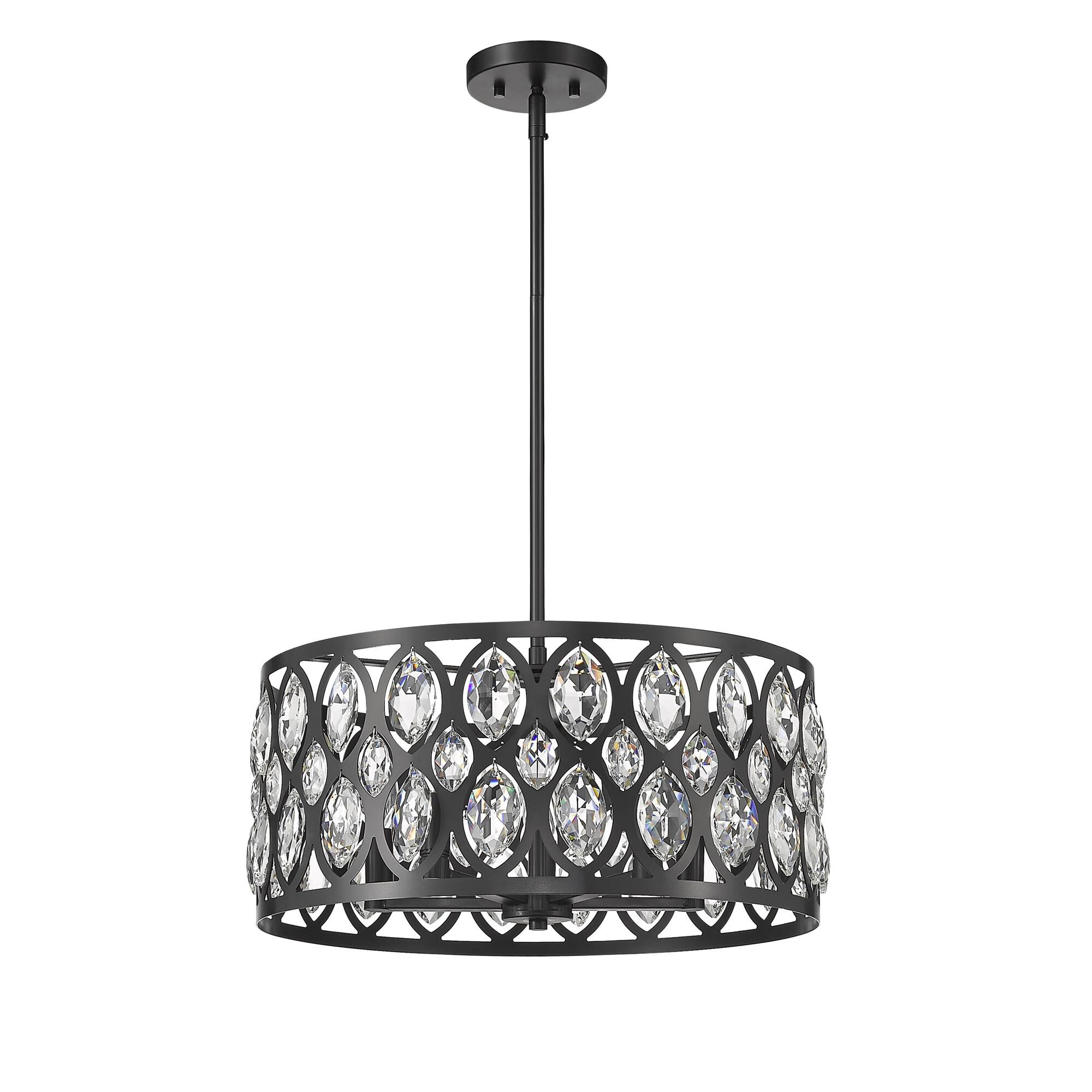 Shown in Matte Black finish and Steel + K9 Crystal glass and Steel + K9 Crystal shade