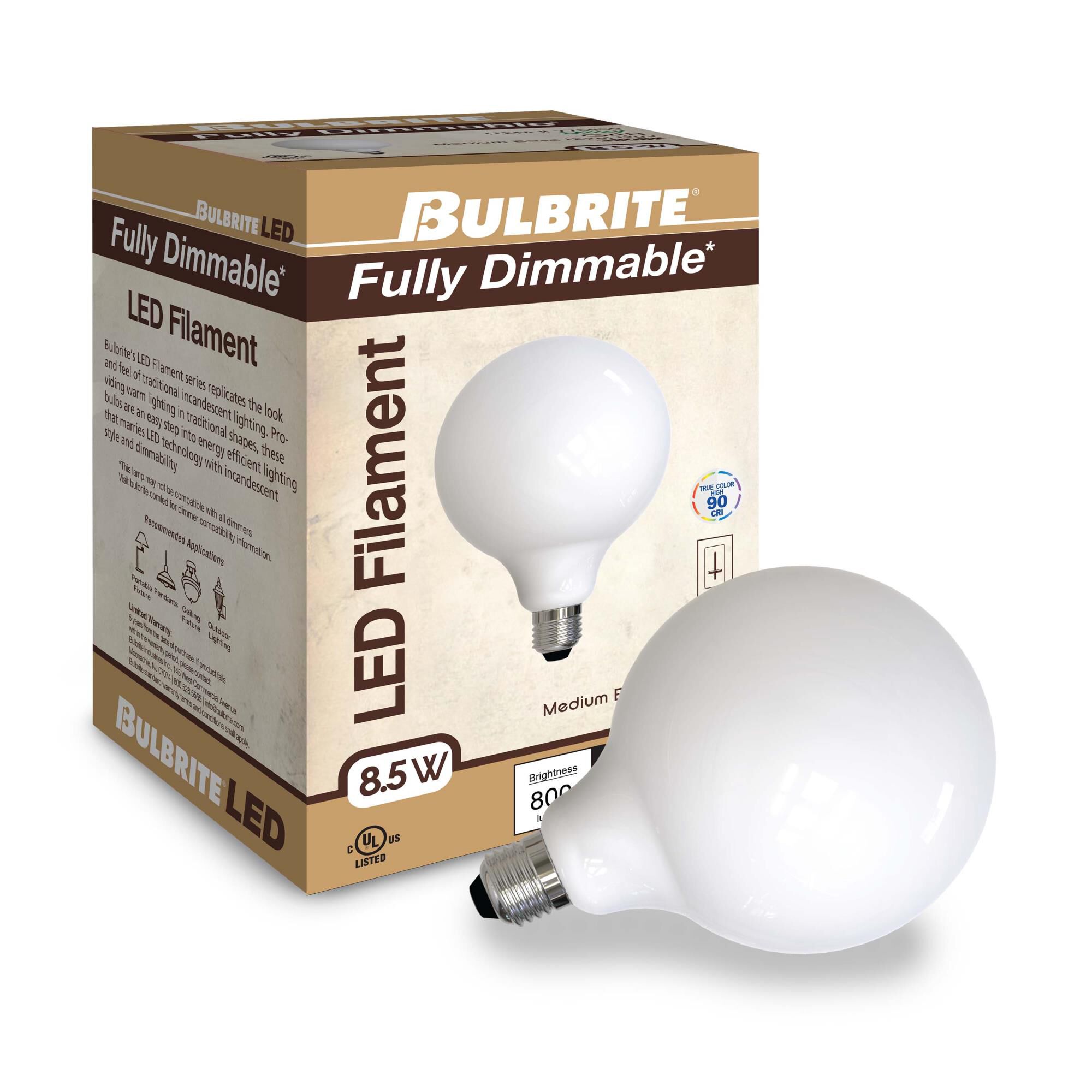 Dimmable 8.50 Watt 3000K G40 LED Light Bulb by Bulbrite
