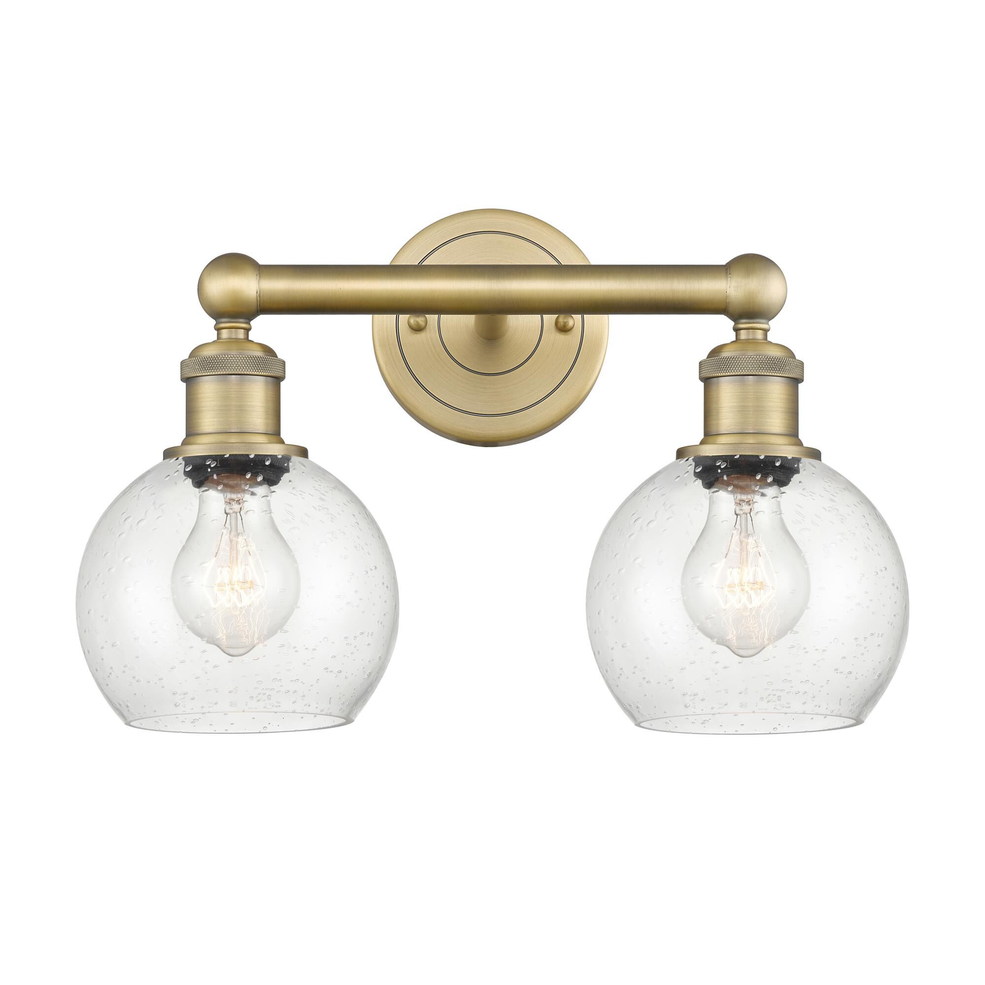 Shown in Brushed Brass finish and Seedy glass