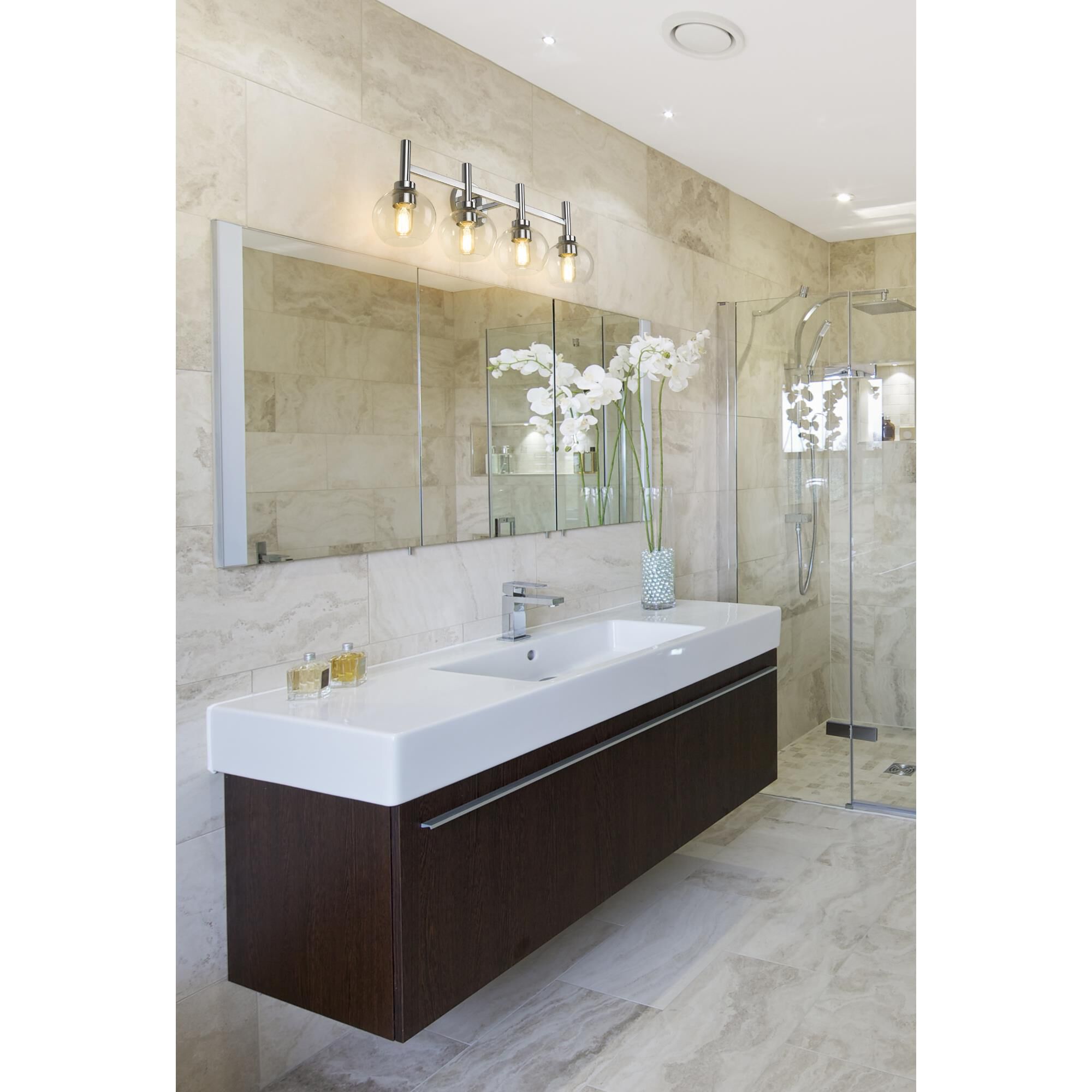 Shown in Chrome finish and Clear glass