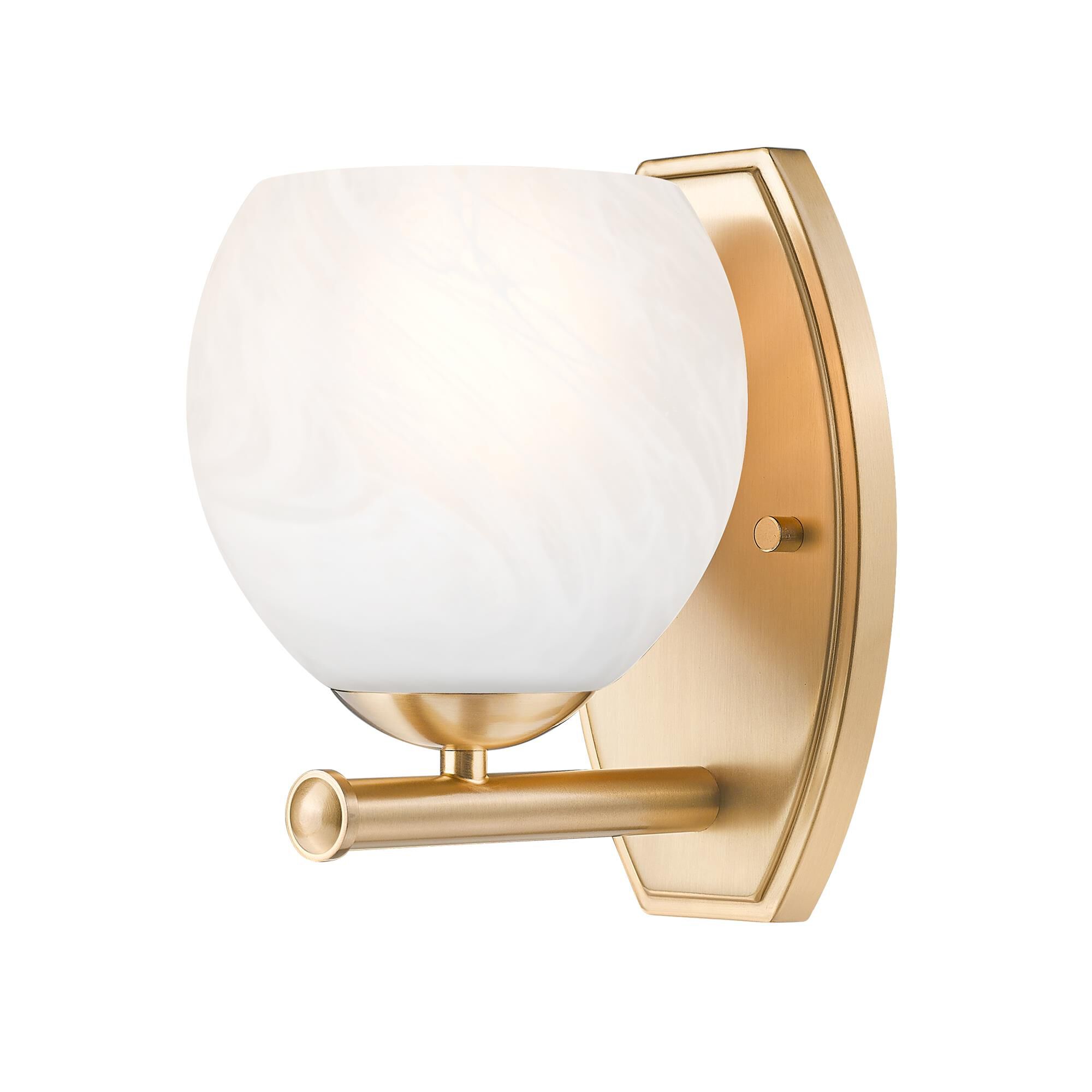 Shown in Modern Gold finish and Feathered White glass