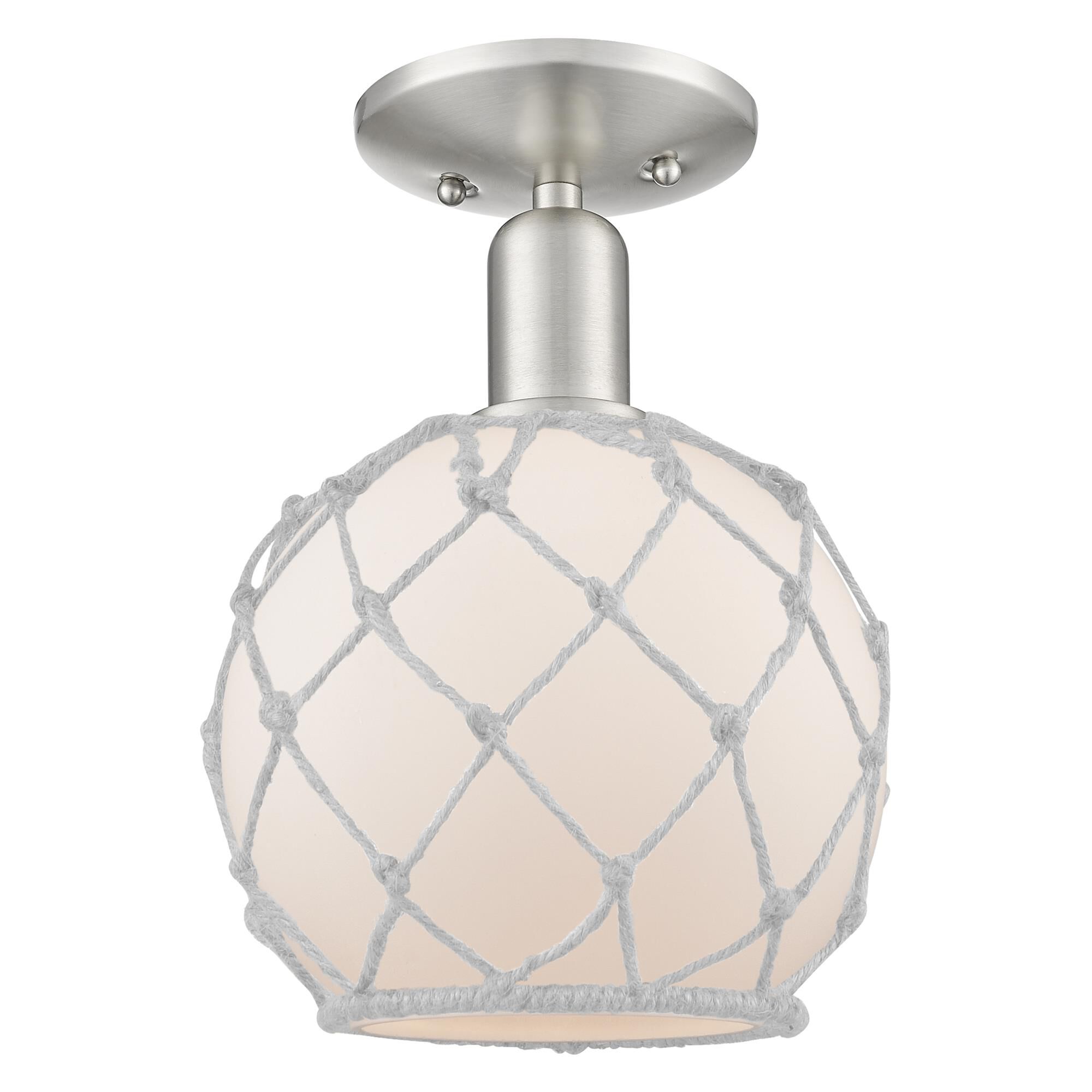 Shown in Brushed Satin Nickel finish and White with White Rope glass