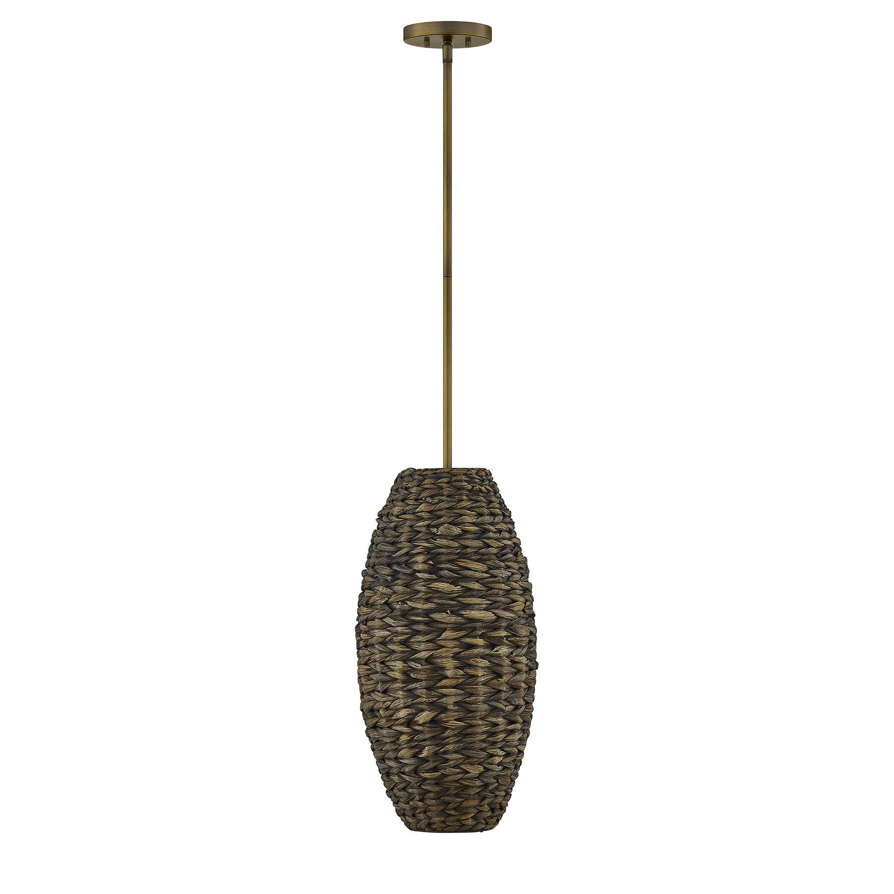 Shown in Riviera Brass finish and Dark Woven Water Hyacinth shade