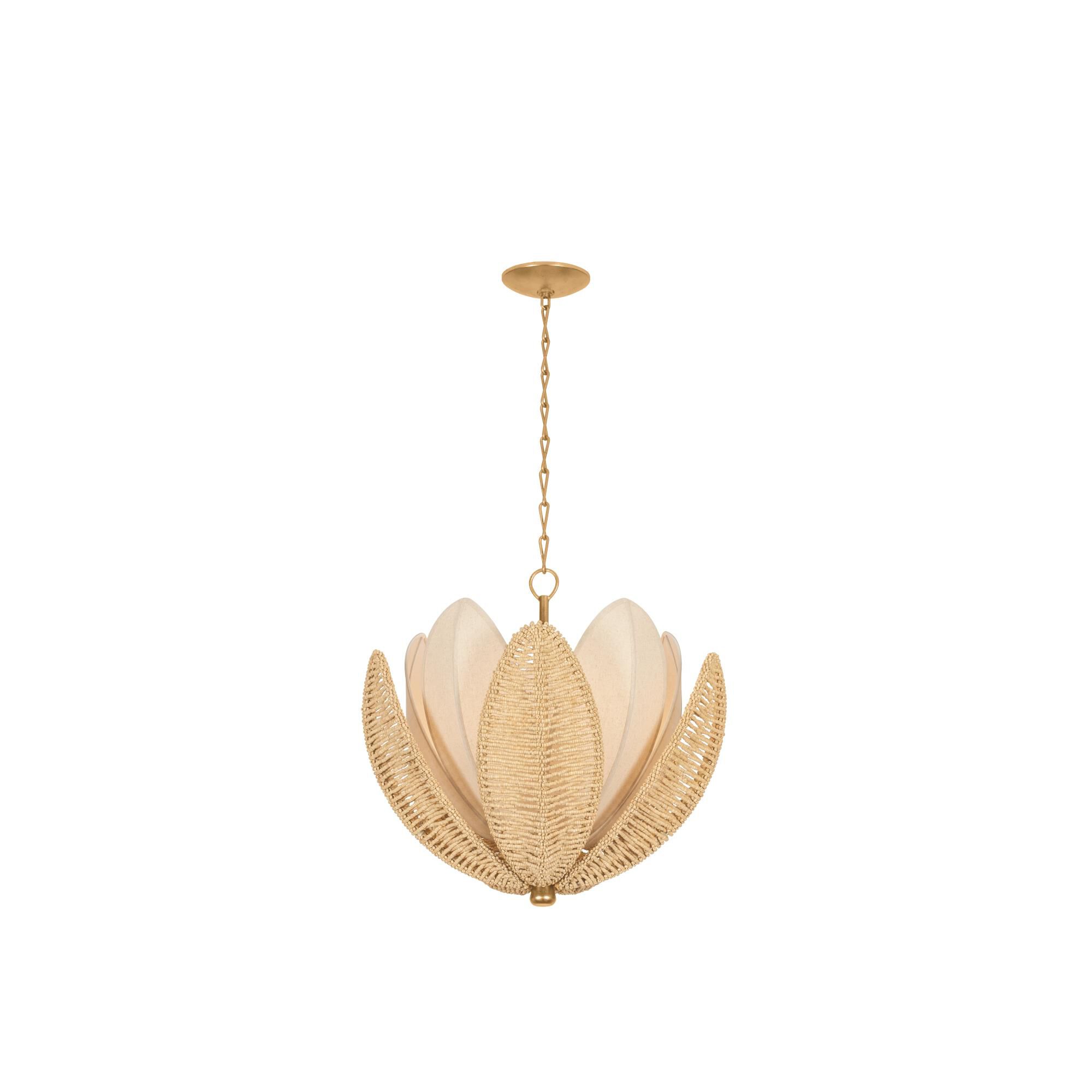 Shown in Vintage Gold Leaf finish and Natural Linen shade