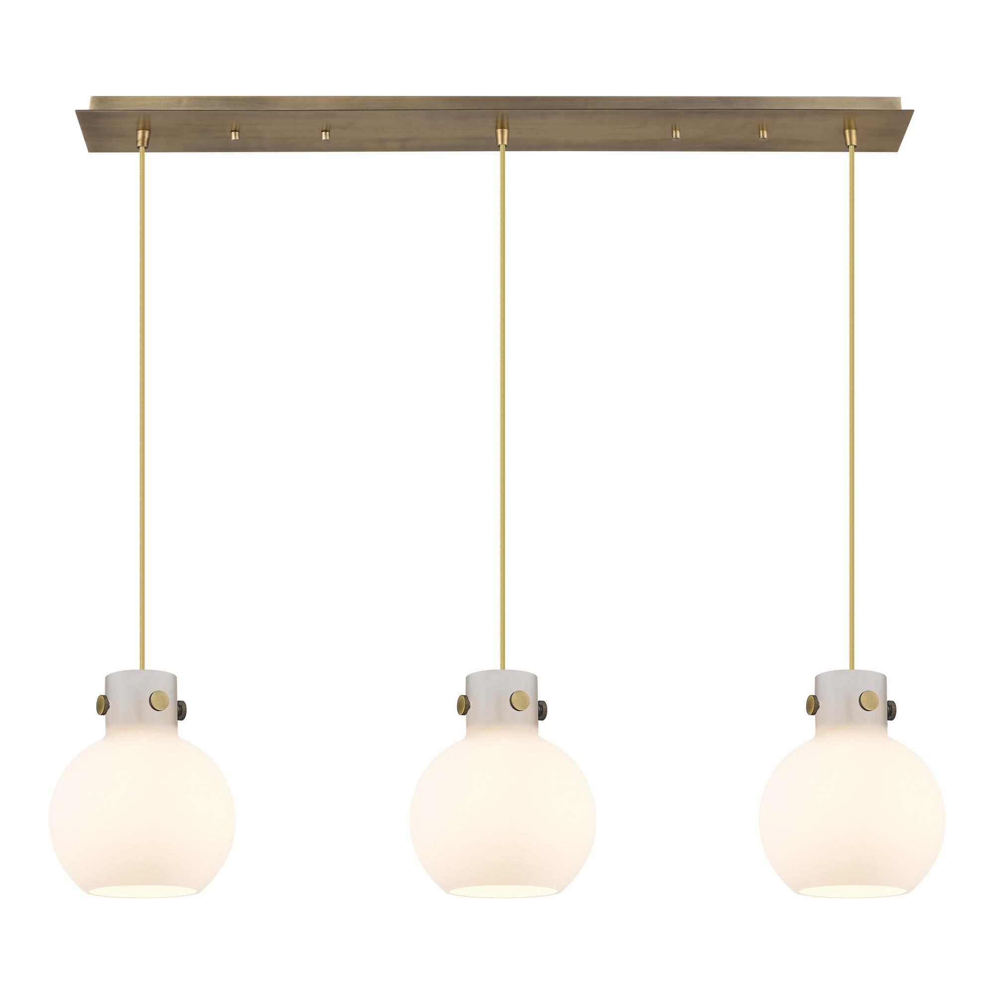 Shown in Brushed Brass finish and White glass and White Glass shade