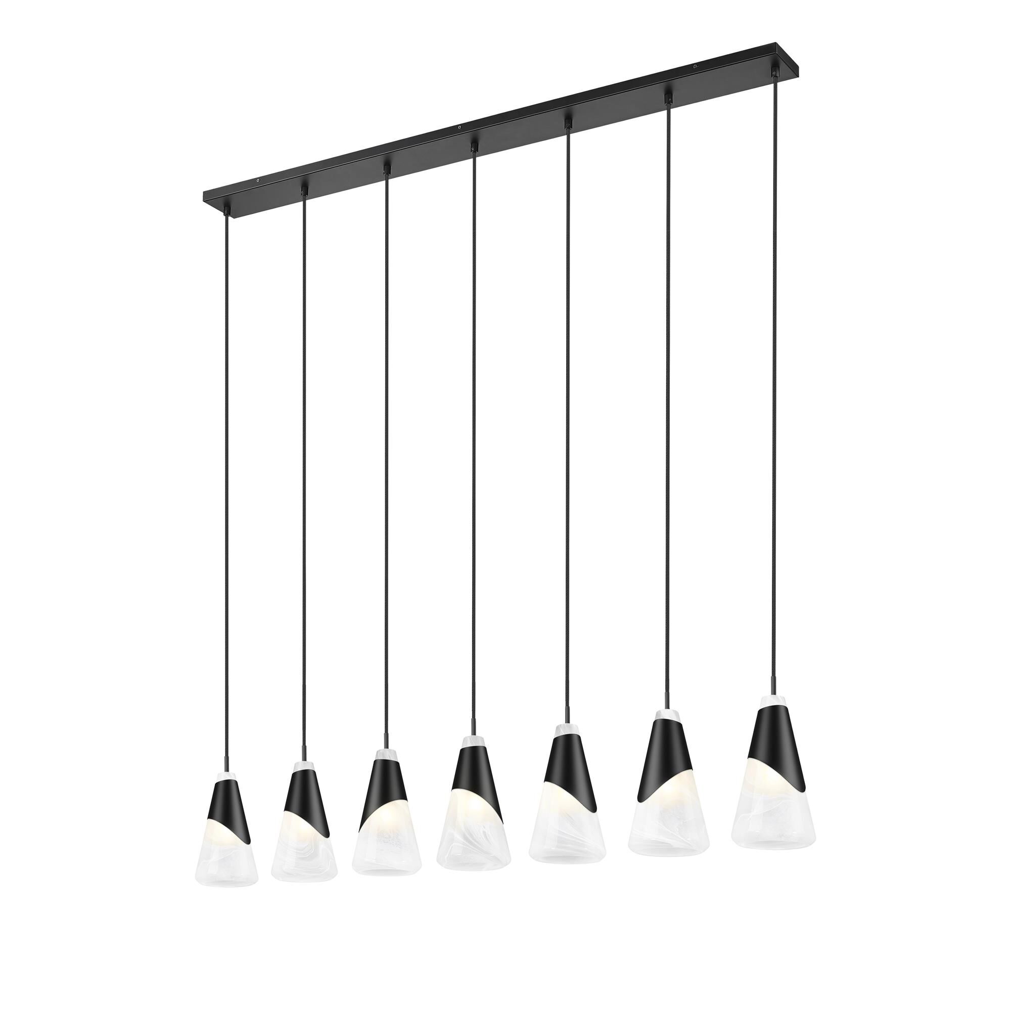 Shown in Matte Black finish and White Swirl glass and White Swirl shade