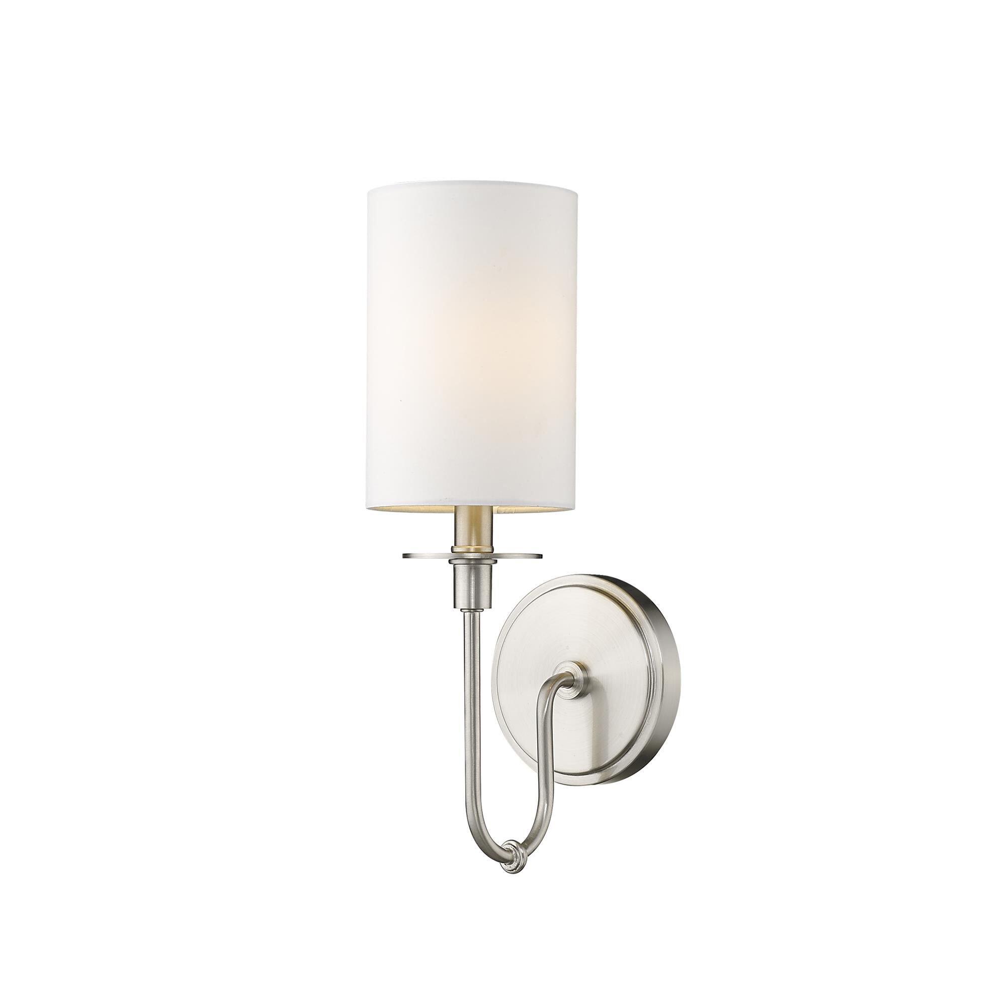 Shown in Brushed Nickel finish and Fabric glass and Fabric shade