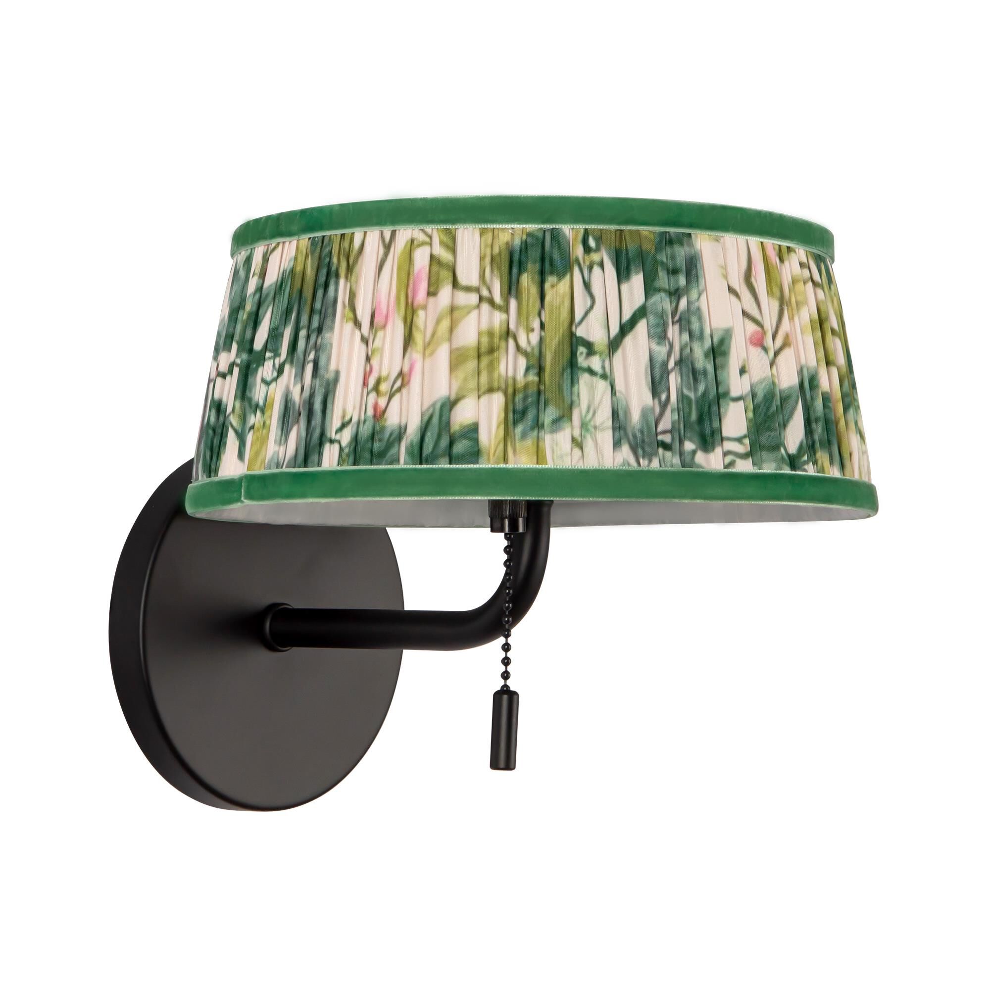 Shown in Matte Black finish and Green Linen shade