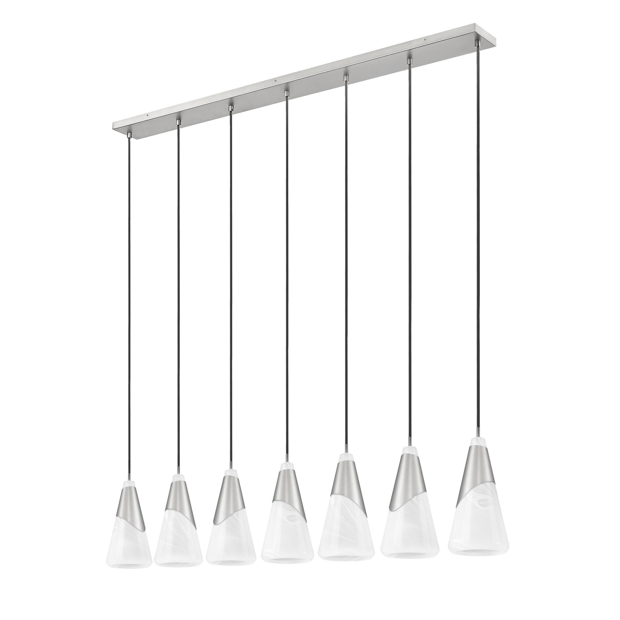 Shown in Brushed Nickel finish and White Swirl glass and White Swirl shade