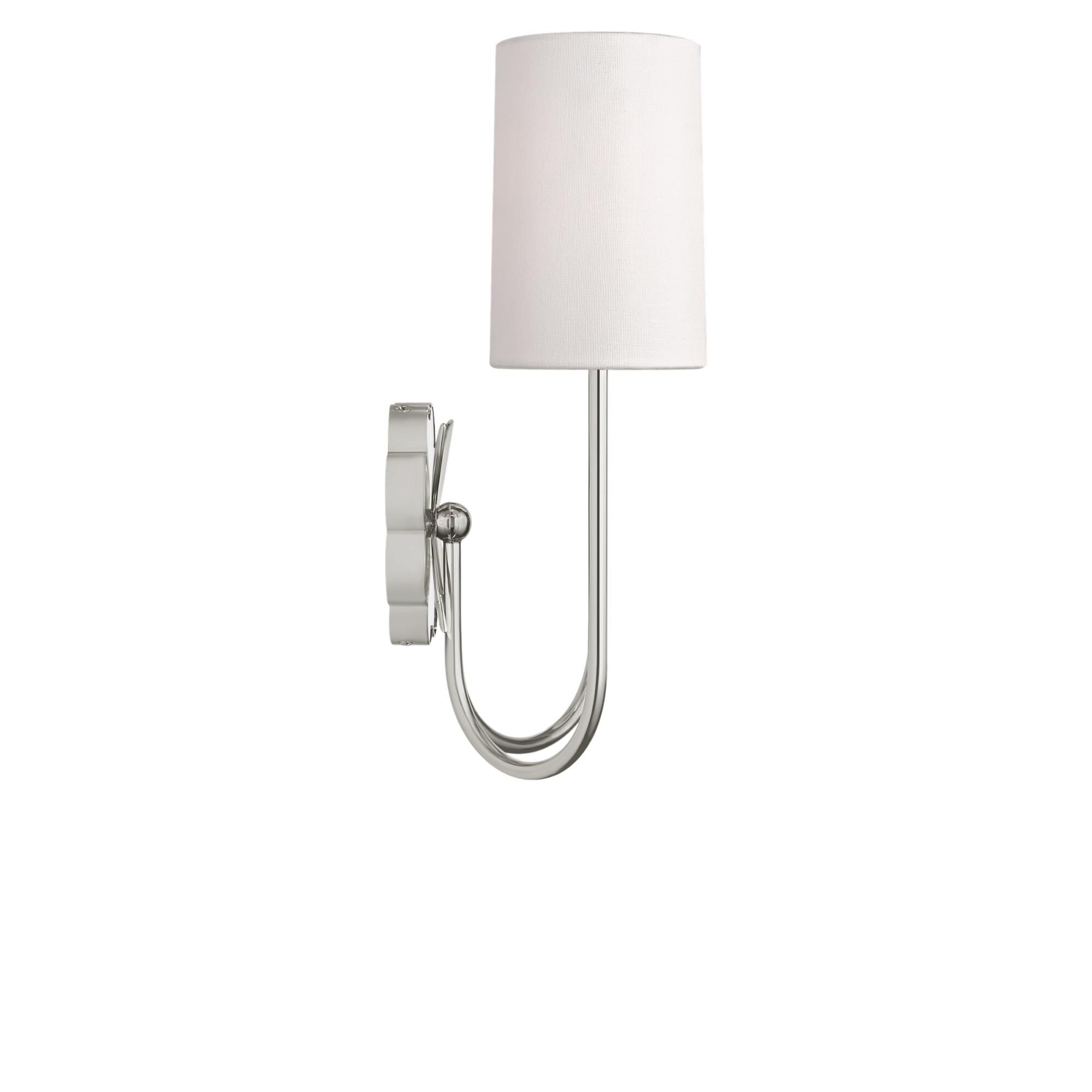 Shown in Polished Nickel finish and White Linen Fabric shade