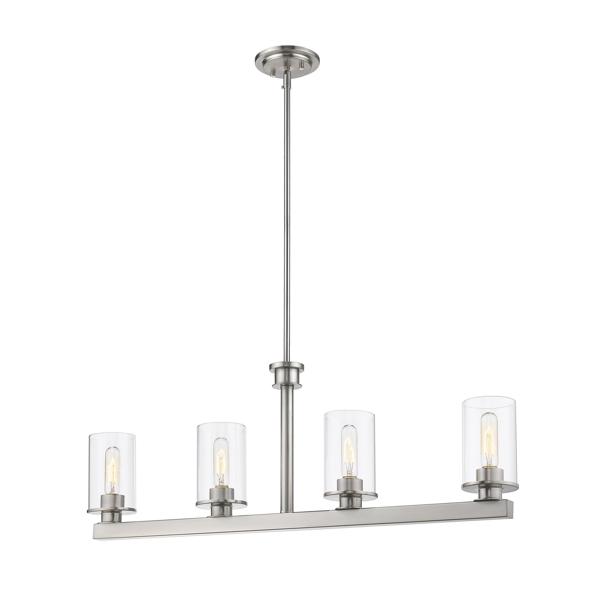 Shown in Brushed Nickel finish and Glass shade