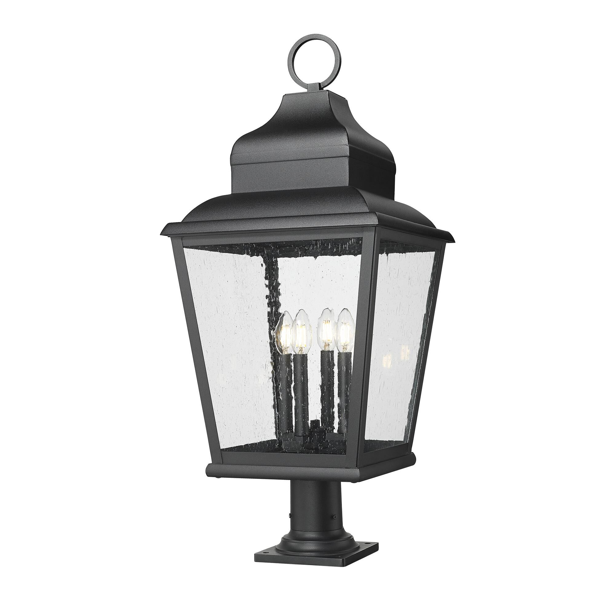 Shown in Sand Black finish and Clear Seedy glass