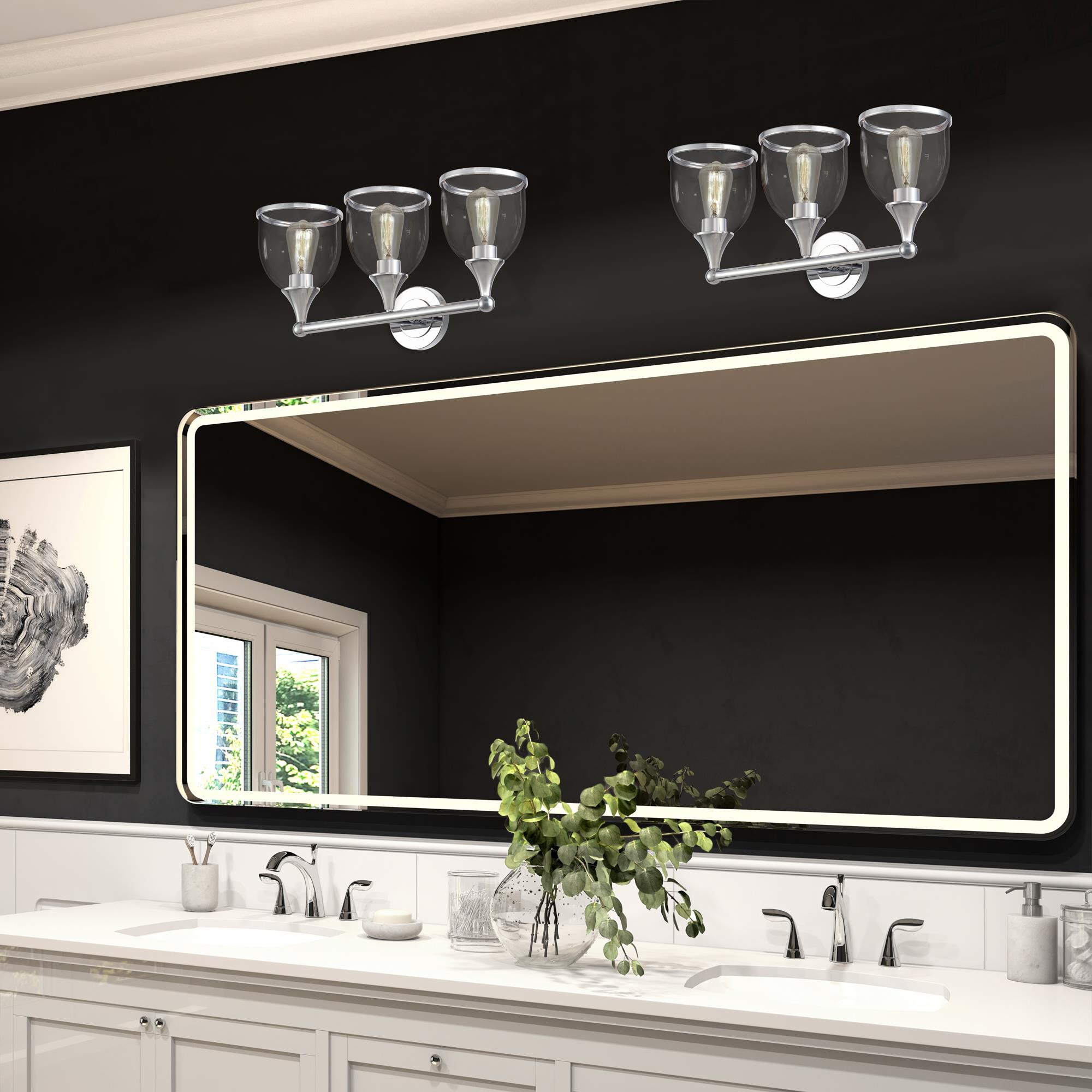 Shown in Polished Chrome finish and Mouth Blown Clear glass