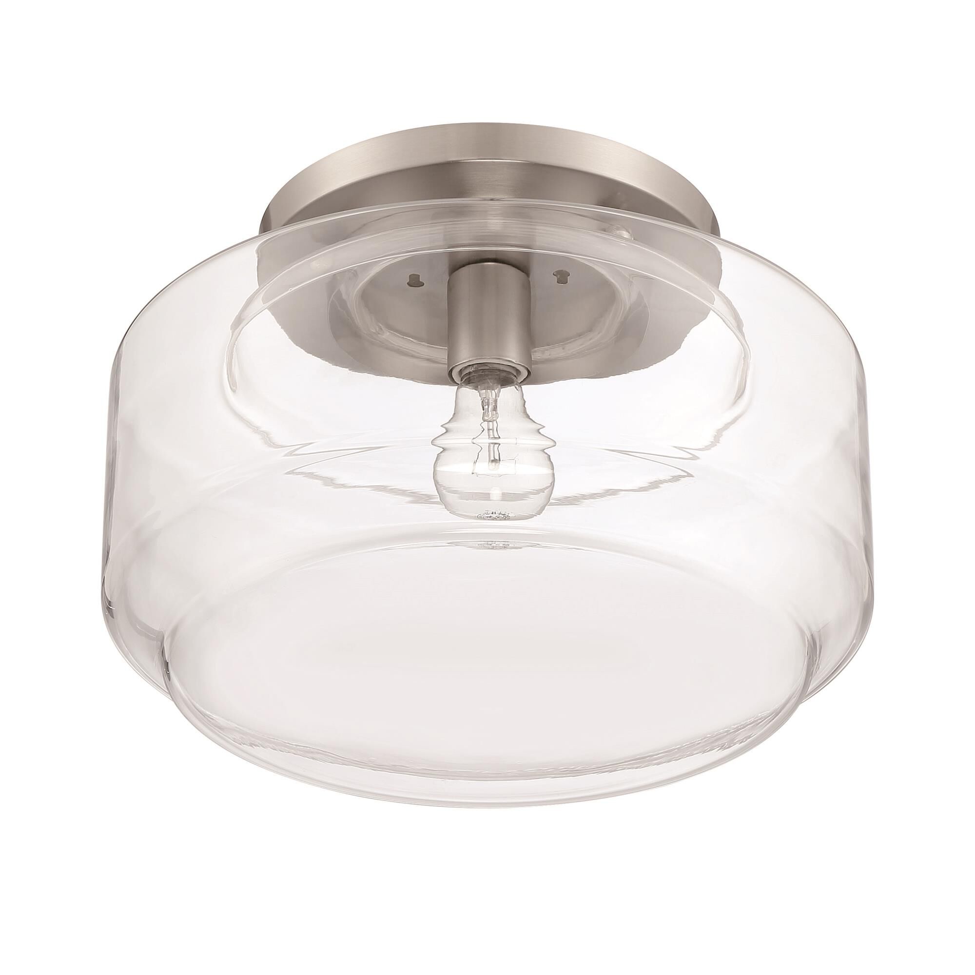 Shown in Brushed Polished Nickel finish and Clear glass and Glass shade