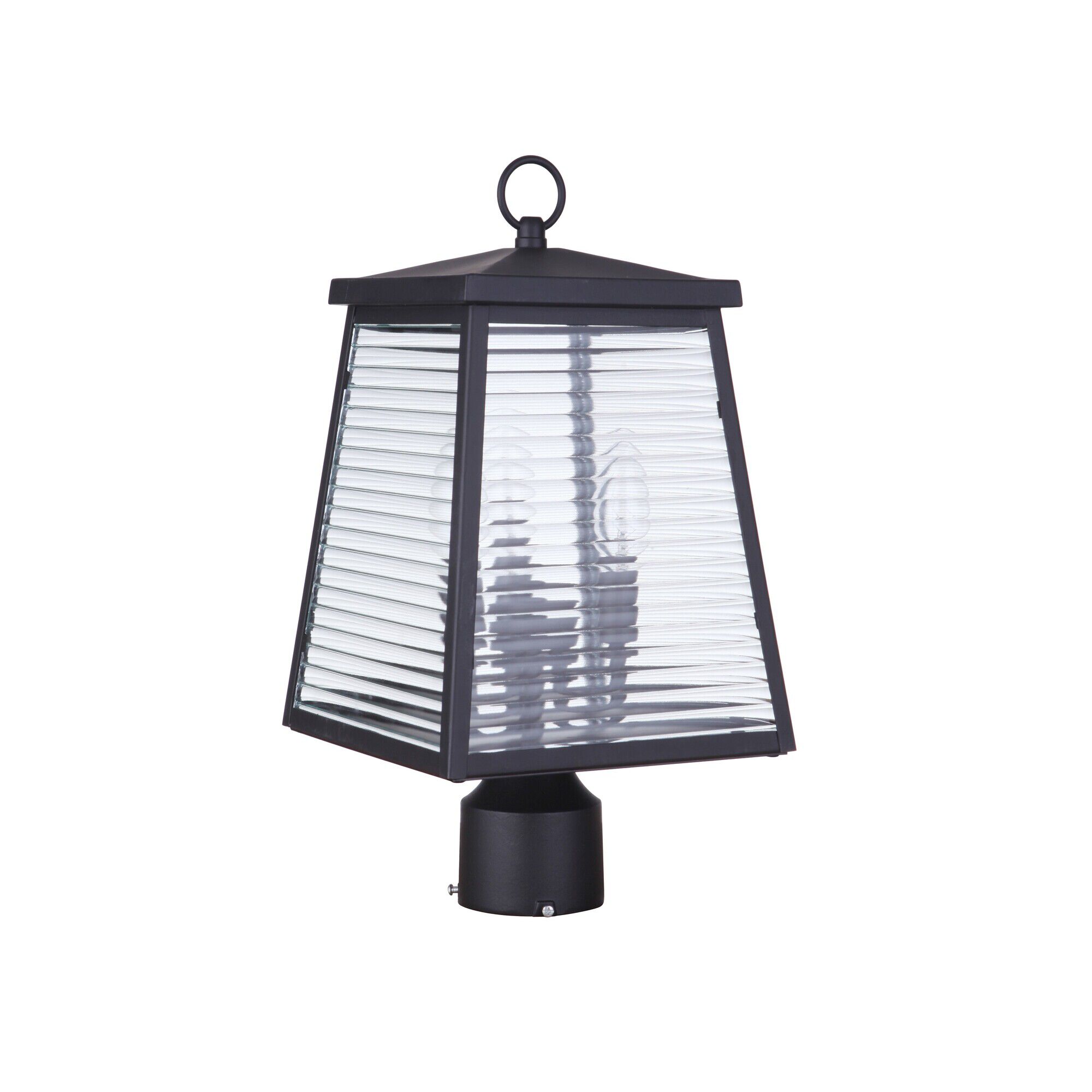 Shown in Midnight finish and Clear Shiplap glass and Glass shade