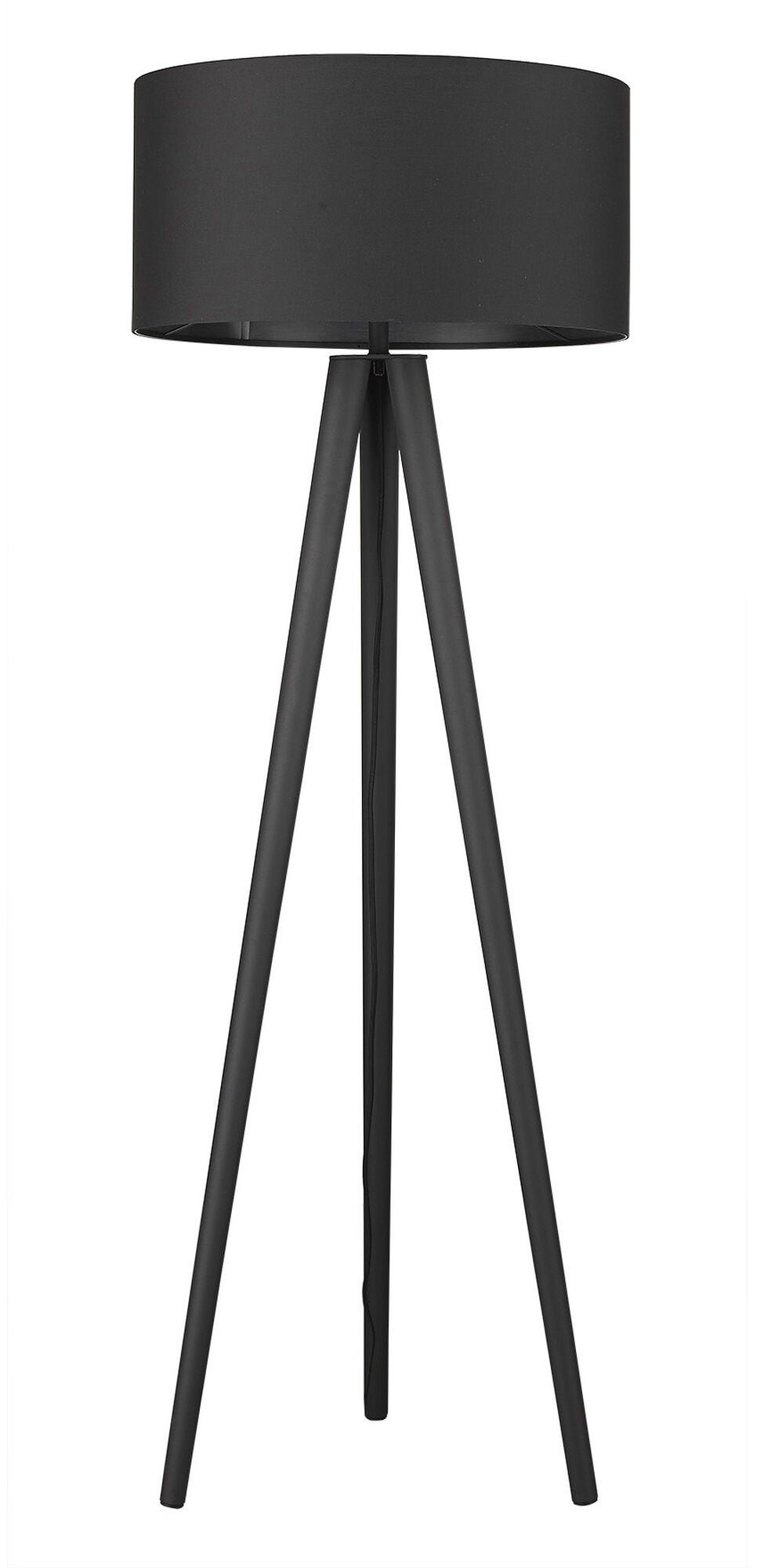 Shown in Matte Black finish and Black glass and Black Fabric Drum shade