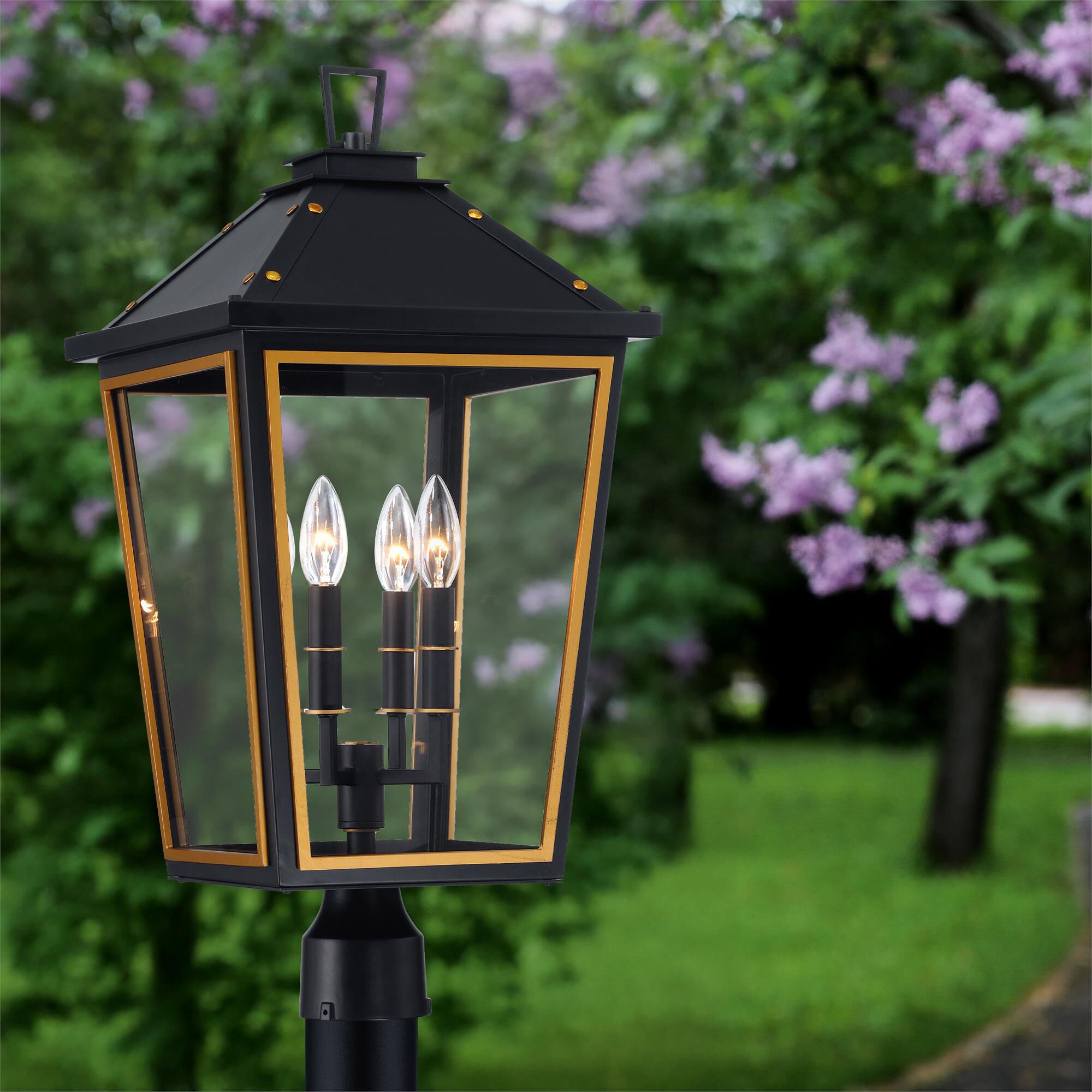 Shown in Matte Black and Textured Gold finish and Clear glass
