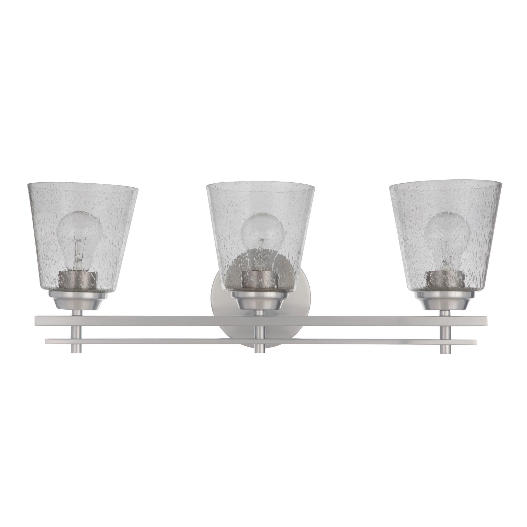 Shown in Brushed Polished Nickel finish and Clear Seeded glass and Glass shade