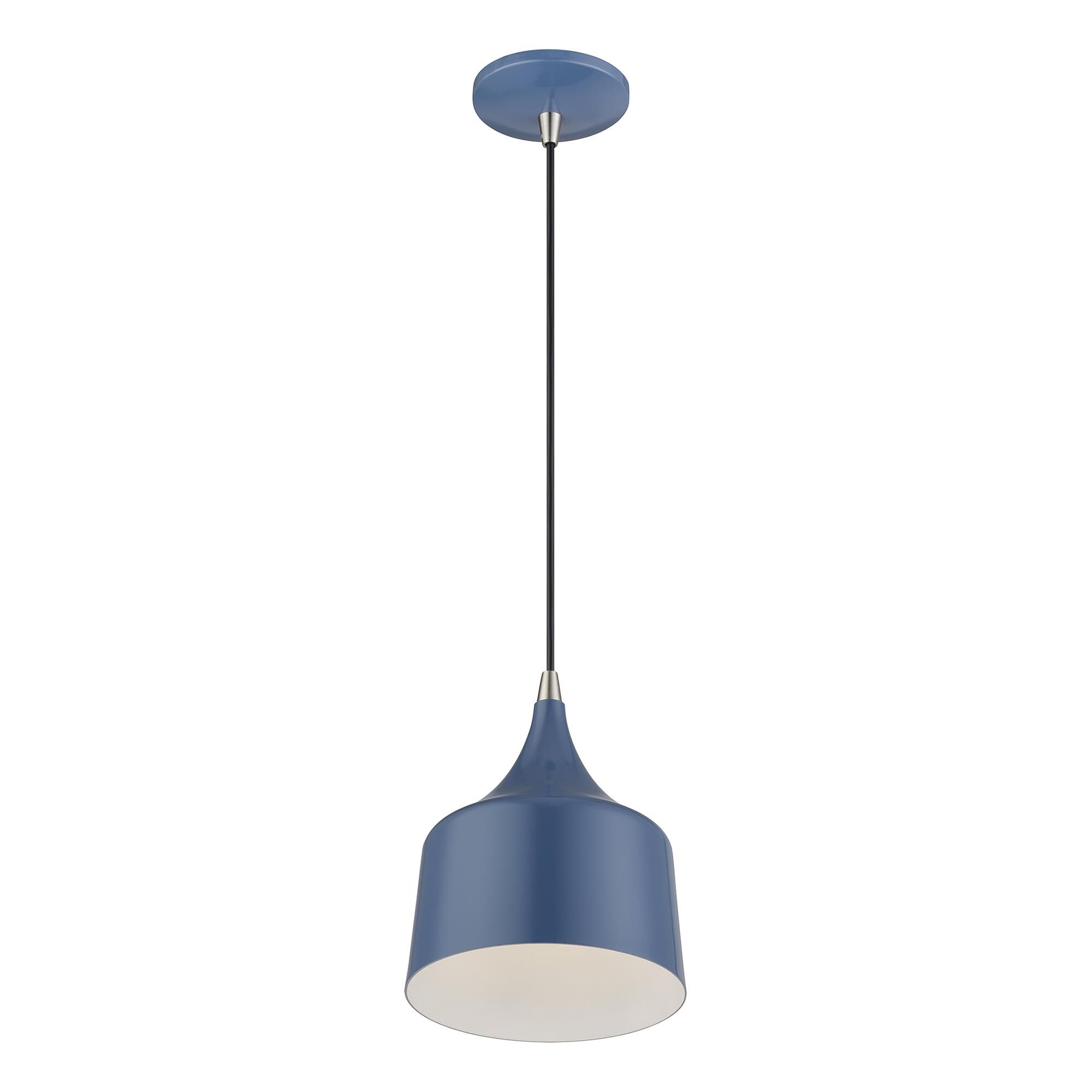 Shown in Ocean Blue with Brushed Nickel Accents finish and Ocean Blue Aluminum with Shiny White Inside shade