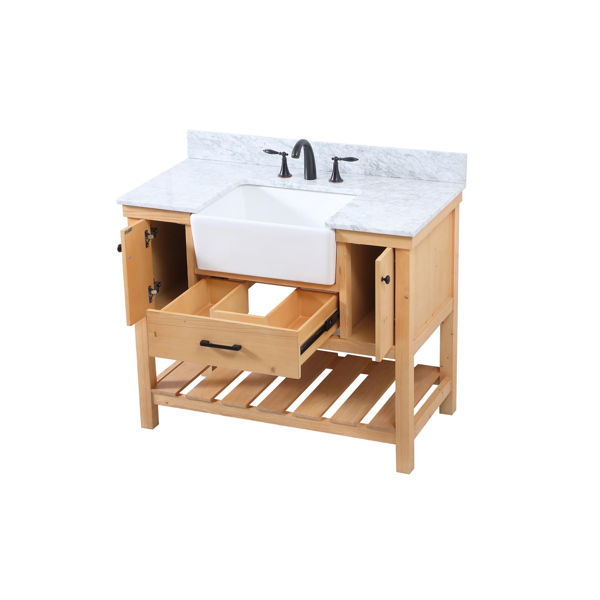 Shown in Natural Wood finish and With Backsplash accent