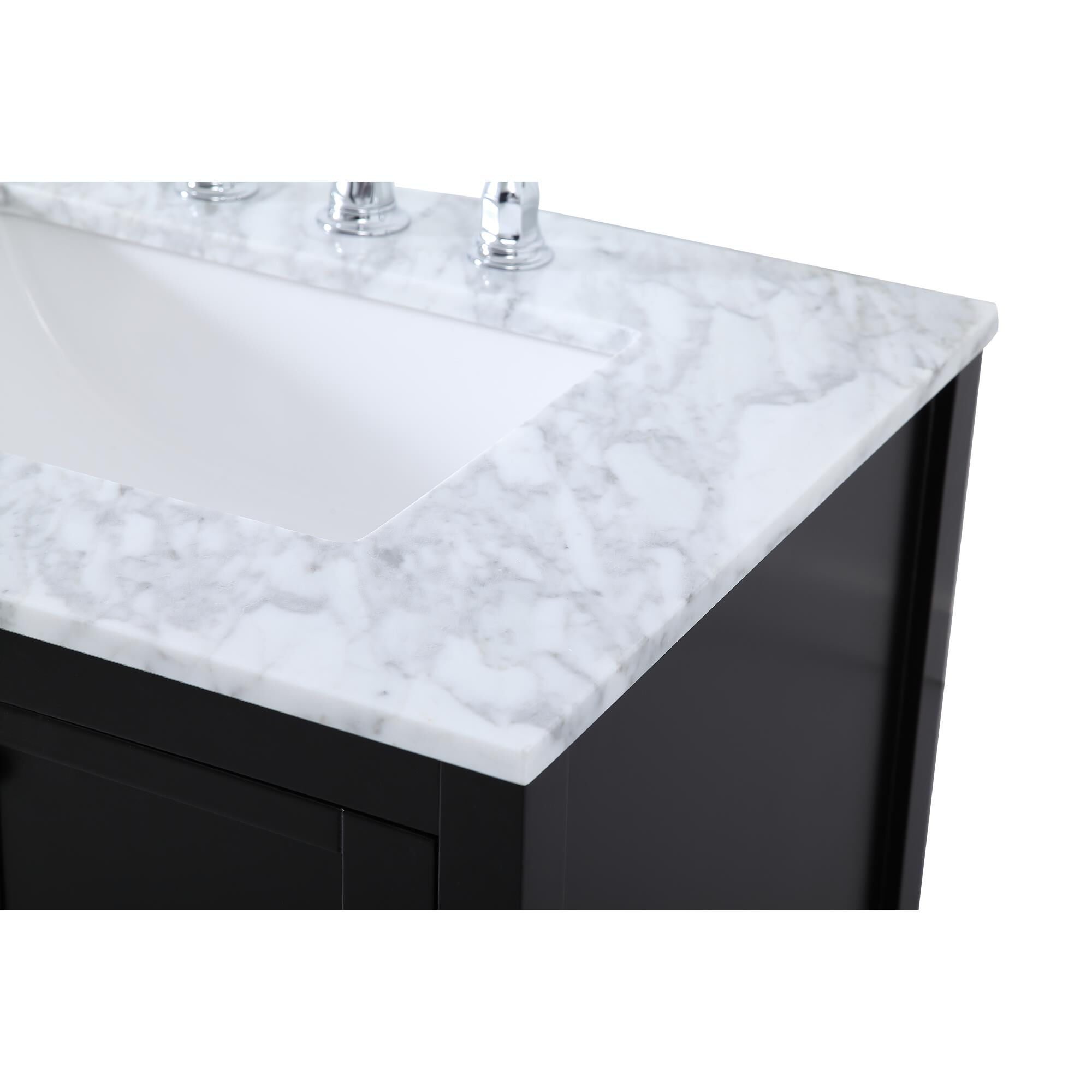 Shown in Black And Brushed Nickel With Carrara White Marble finish