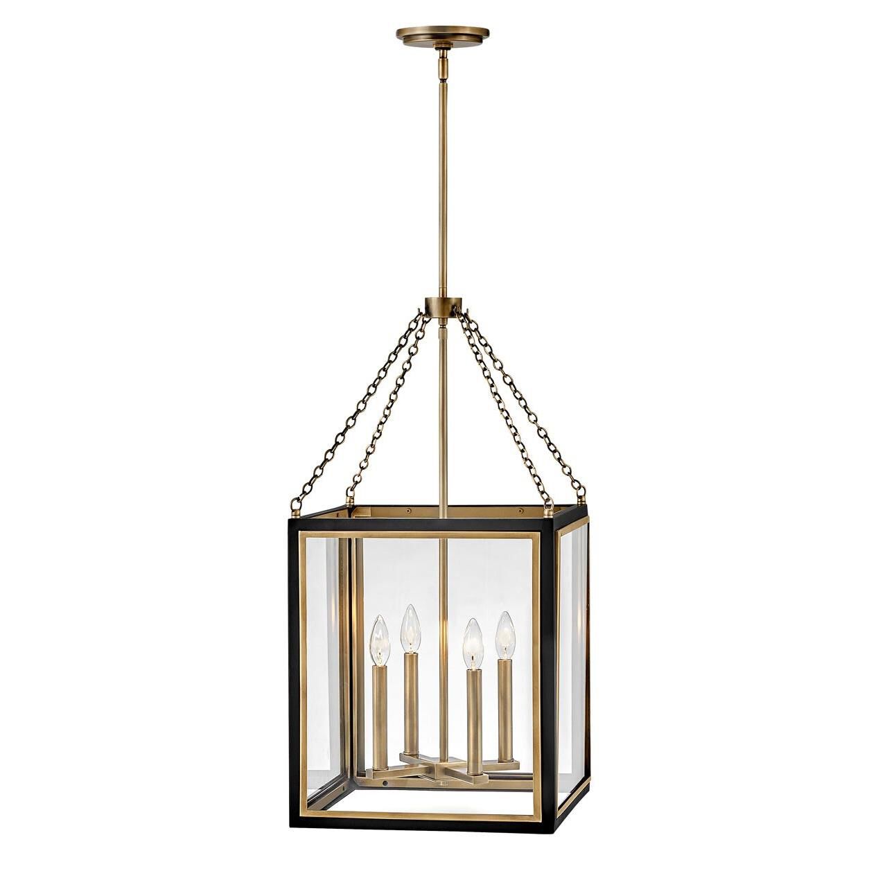Shown in Black with Heritage Brass Accents finish and Clear glass