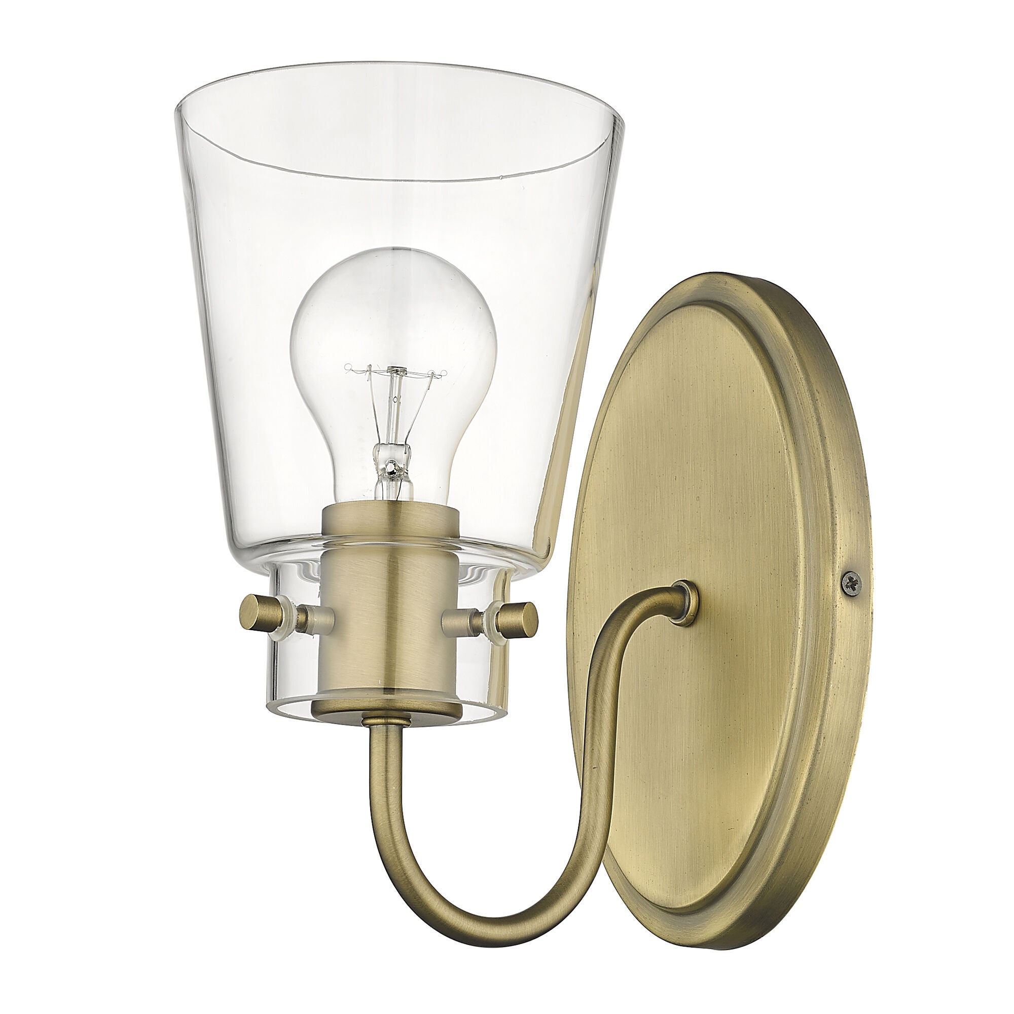 Shown in Antique Brass finish and Clear Glass shade