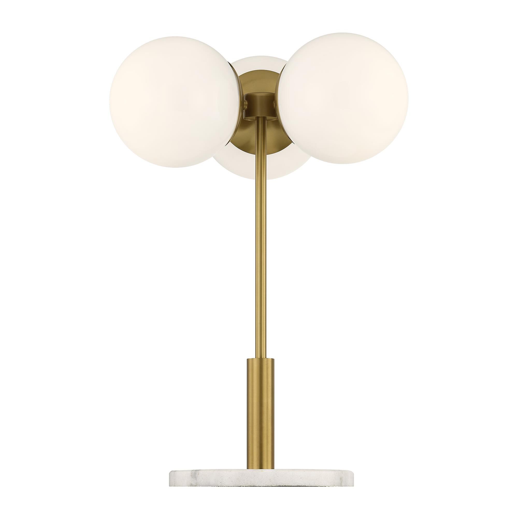 Shown in Warm Brass finish and White Opal glass