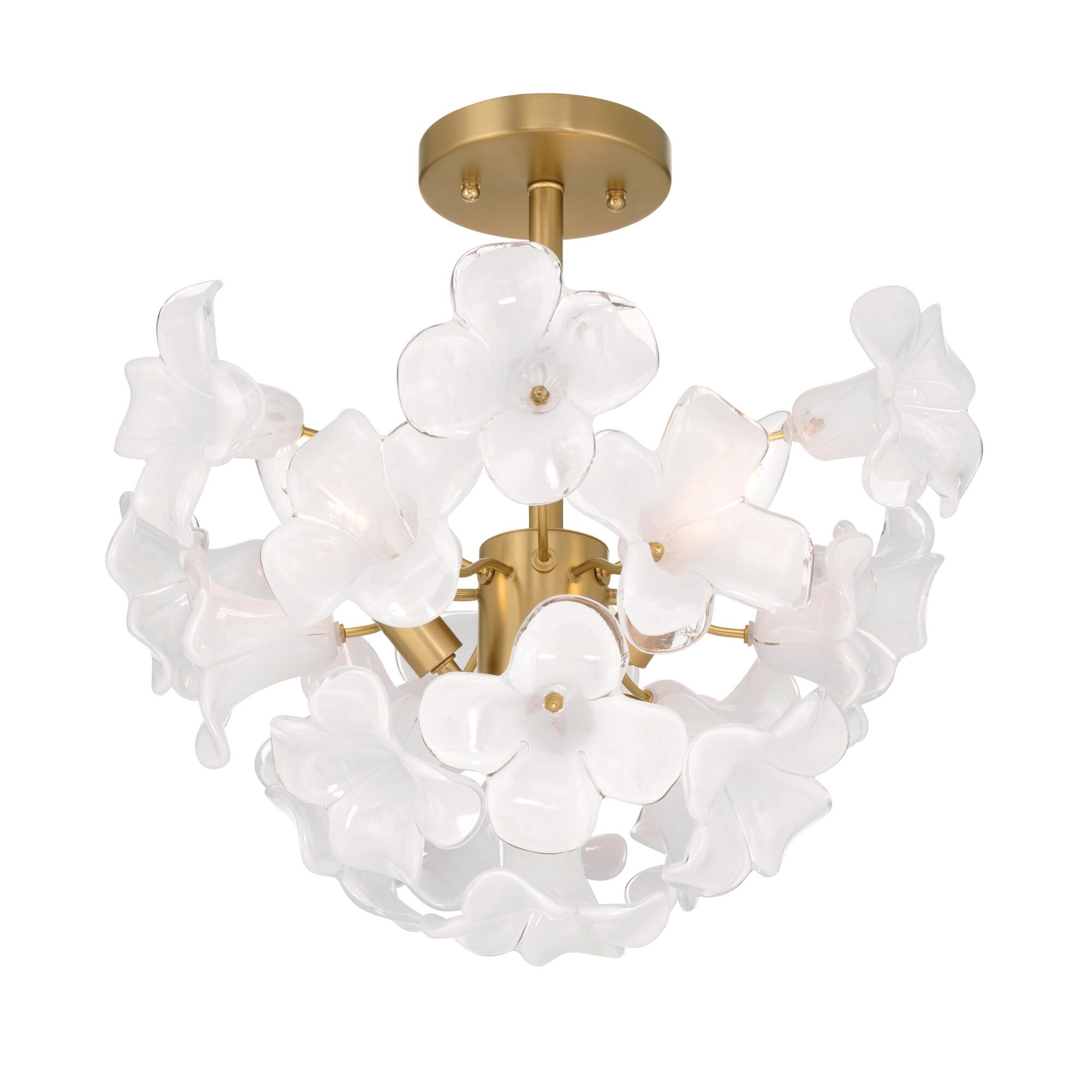 Shown in Legacy Brass finish and White Swirl glass