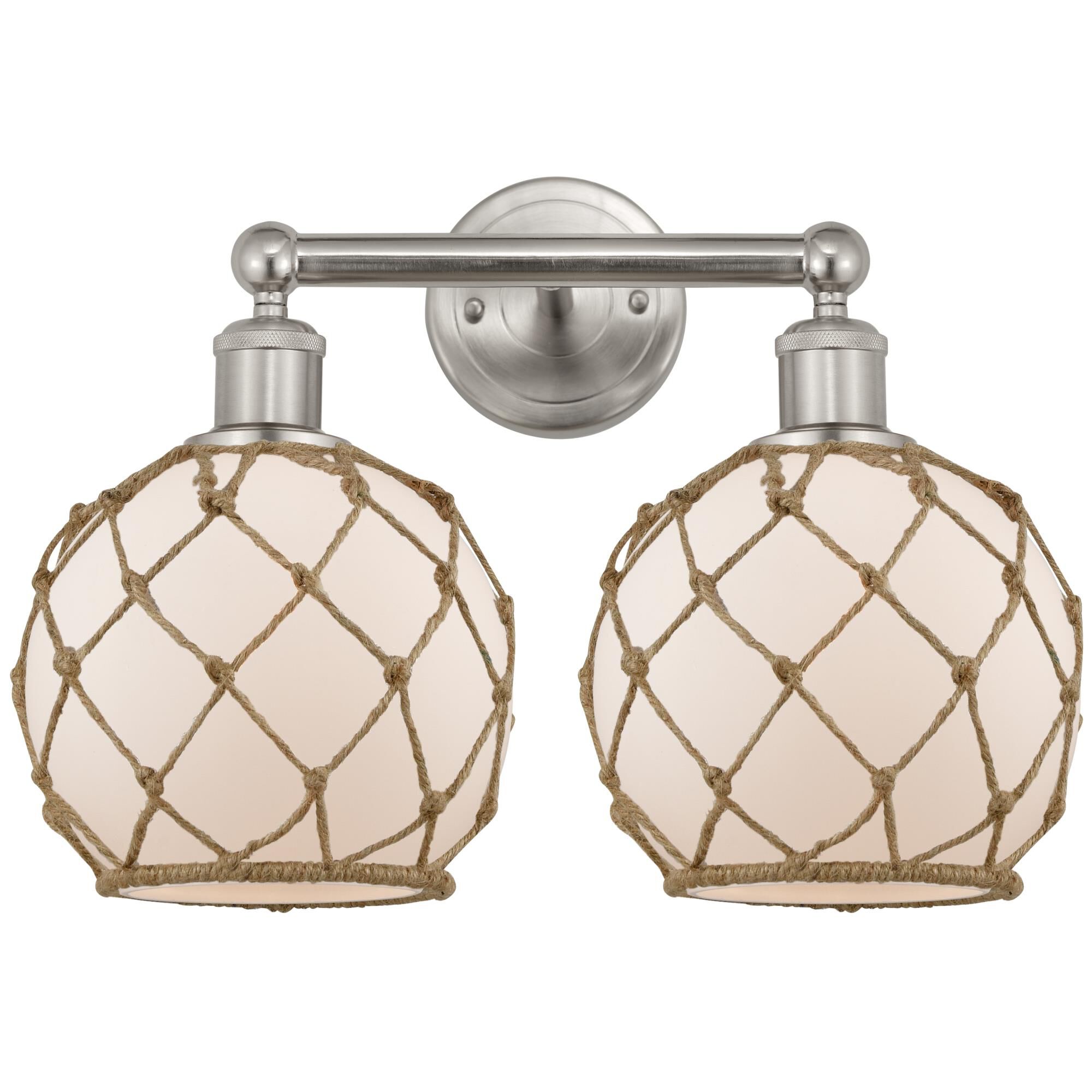 Shown in Brushed Satin Nickel finish and White with Brown Rope glass