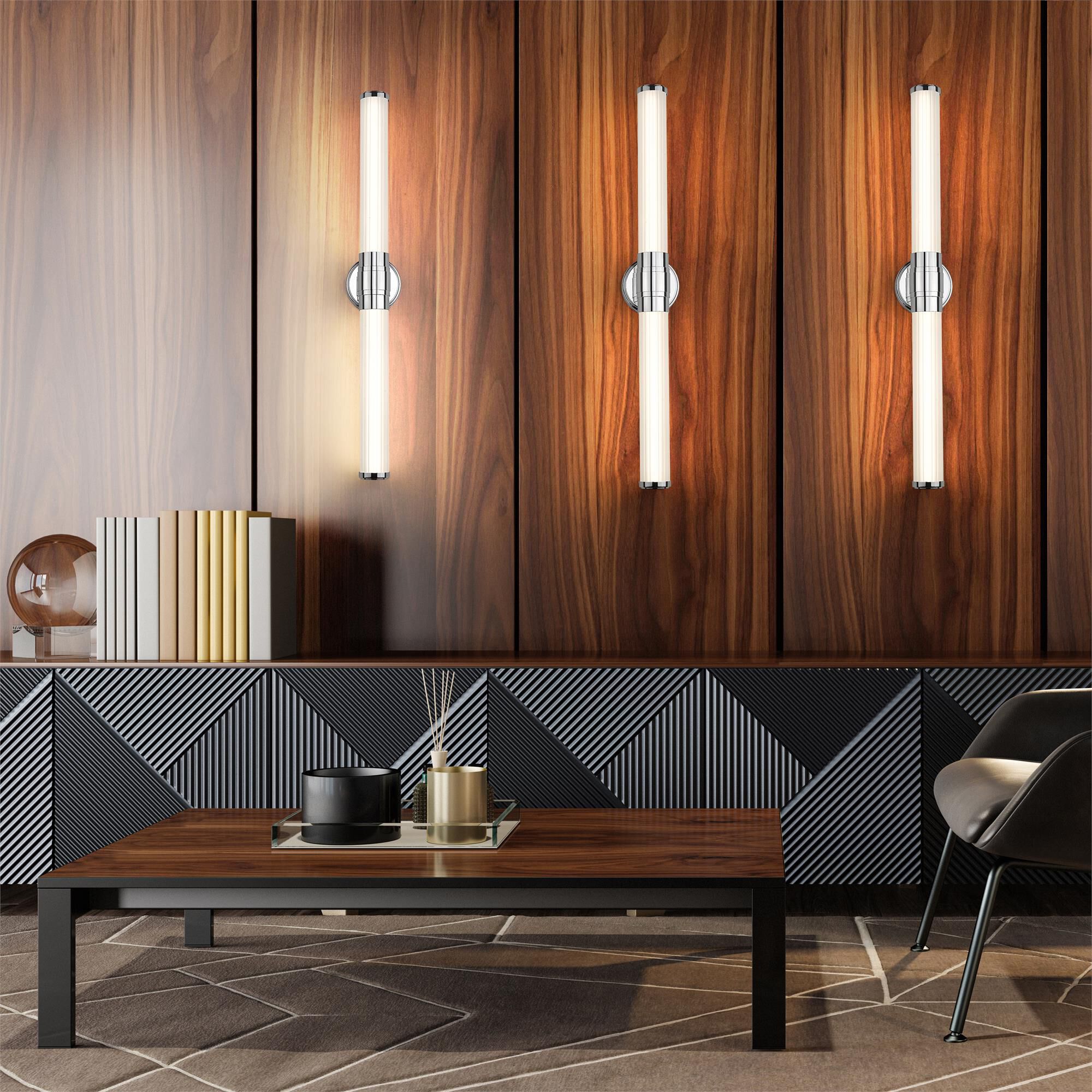 Shown in Chrome finish and Opal White glass and Opal White shade