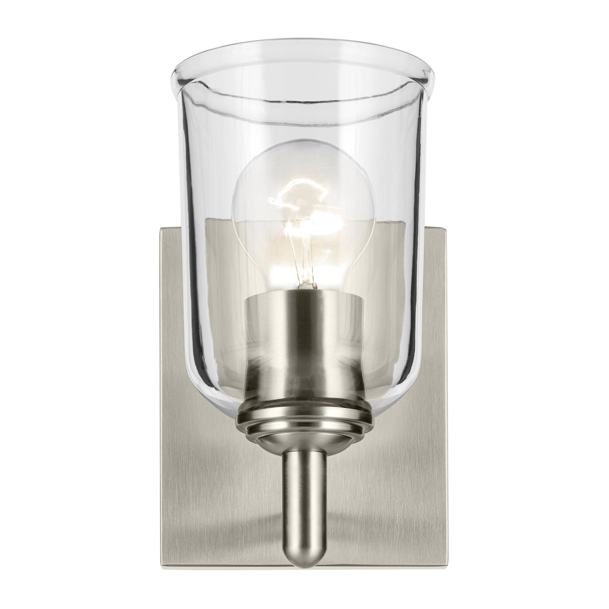 Shown in Brushed Nickel finish and Clear glass
