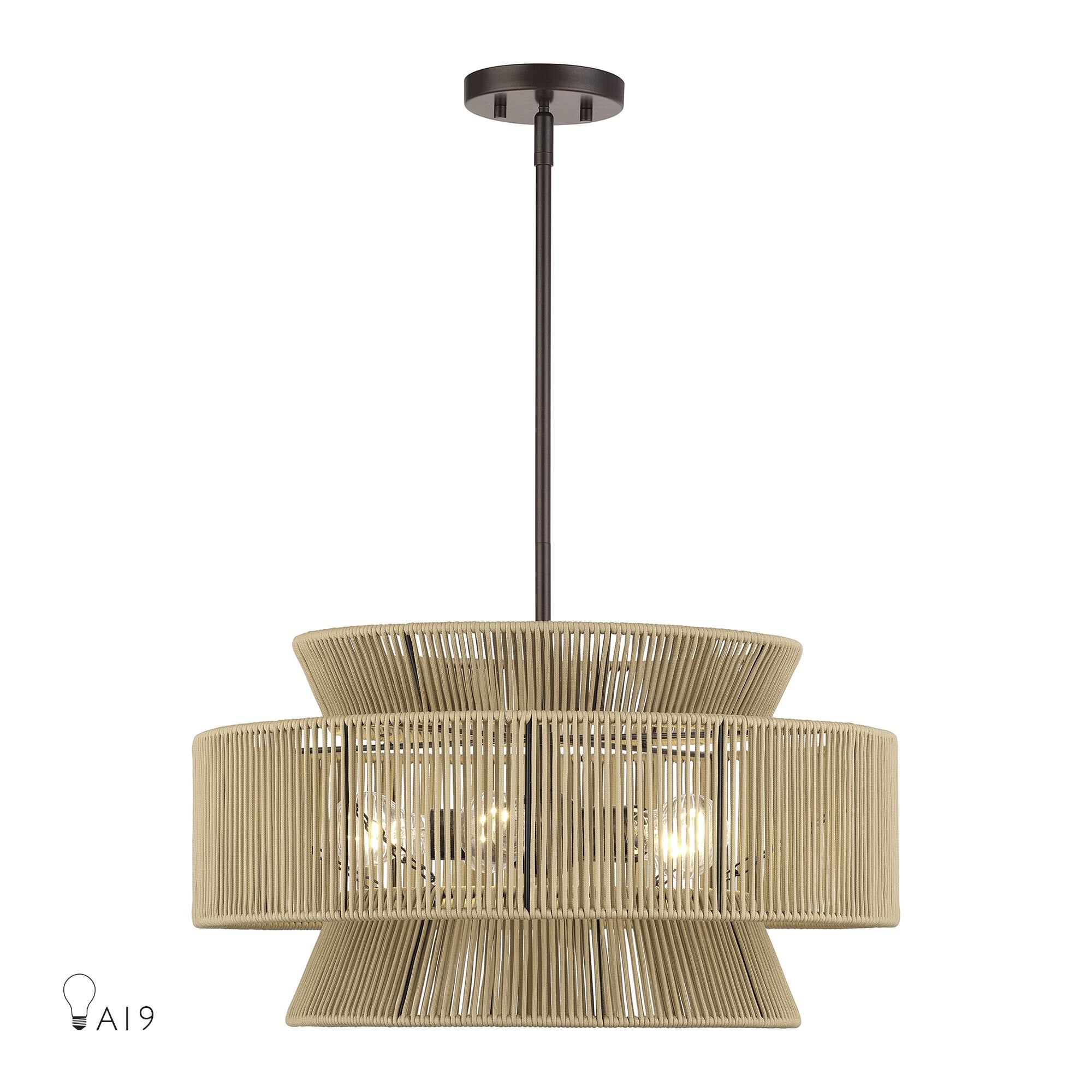 Shown in English Bronze finish and Hand-Woven Venetian Gold Color Polyester Rope shade