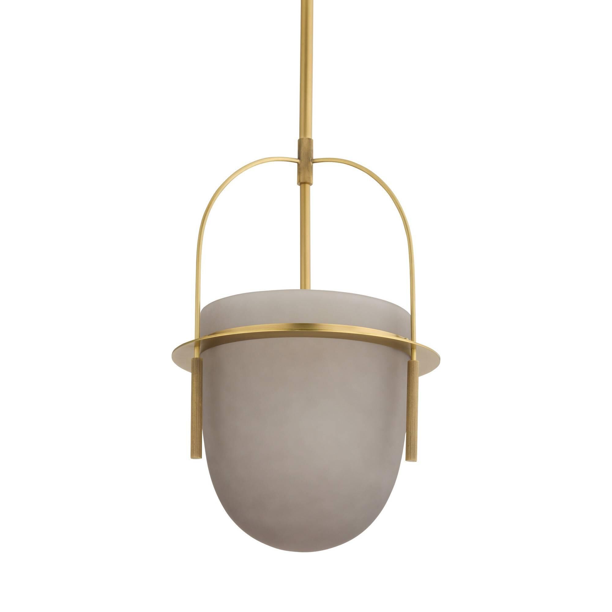Shown in Antique Brass finish and Frosted Smoke glass