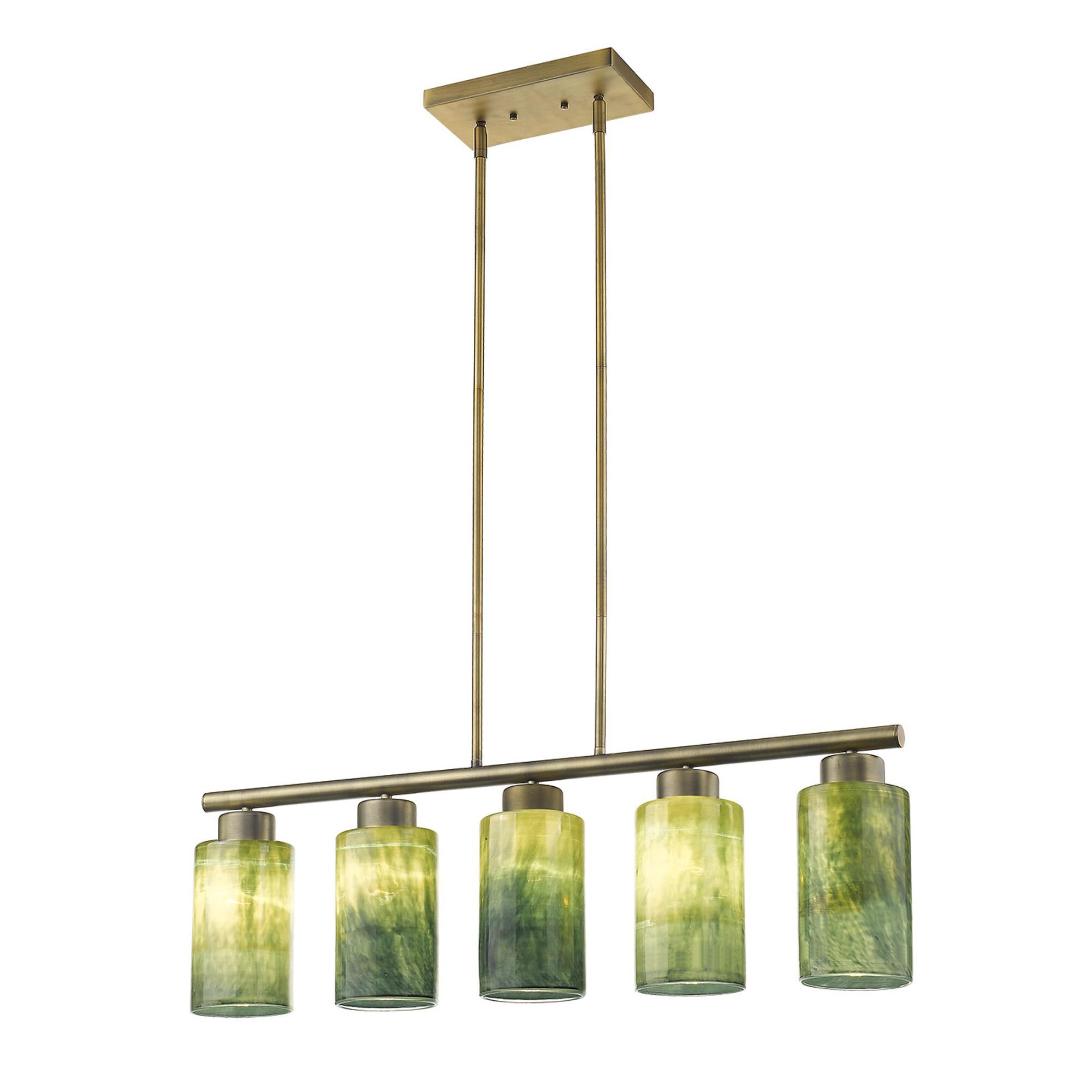 Shown in Brass finish and Blue/Gold glass and Blue/Gold Cylindrical Glass s shade